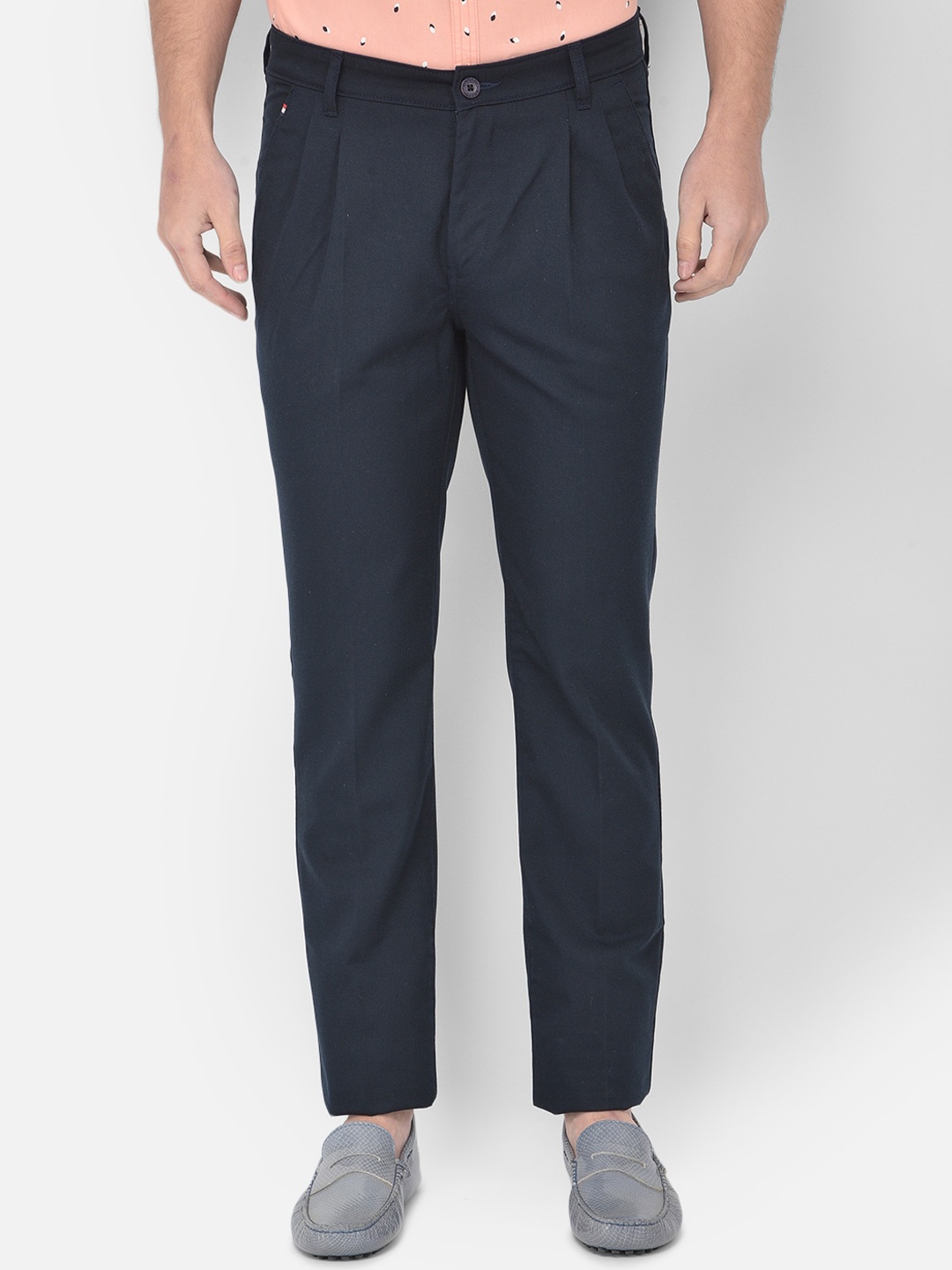 

Canary London Men Navy Blue Smart Slim Fit Wrinkle Free Pleated Trousers