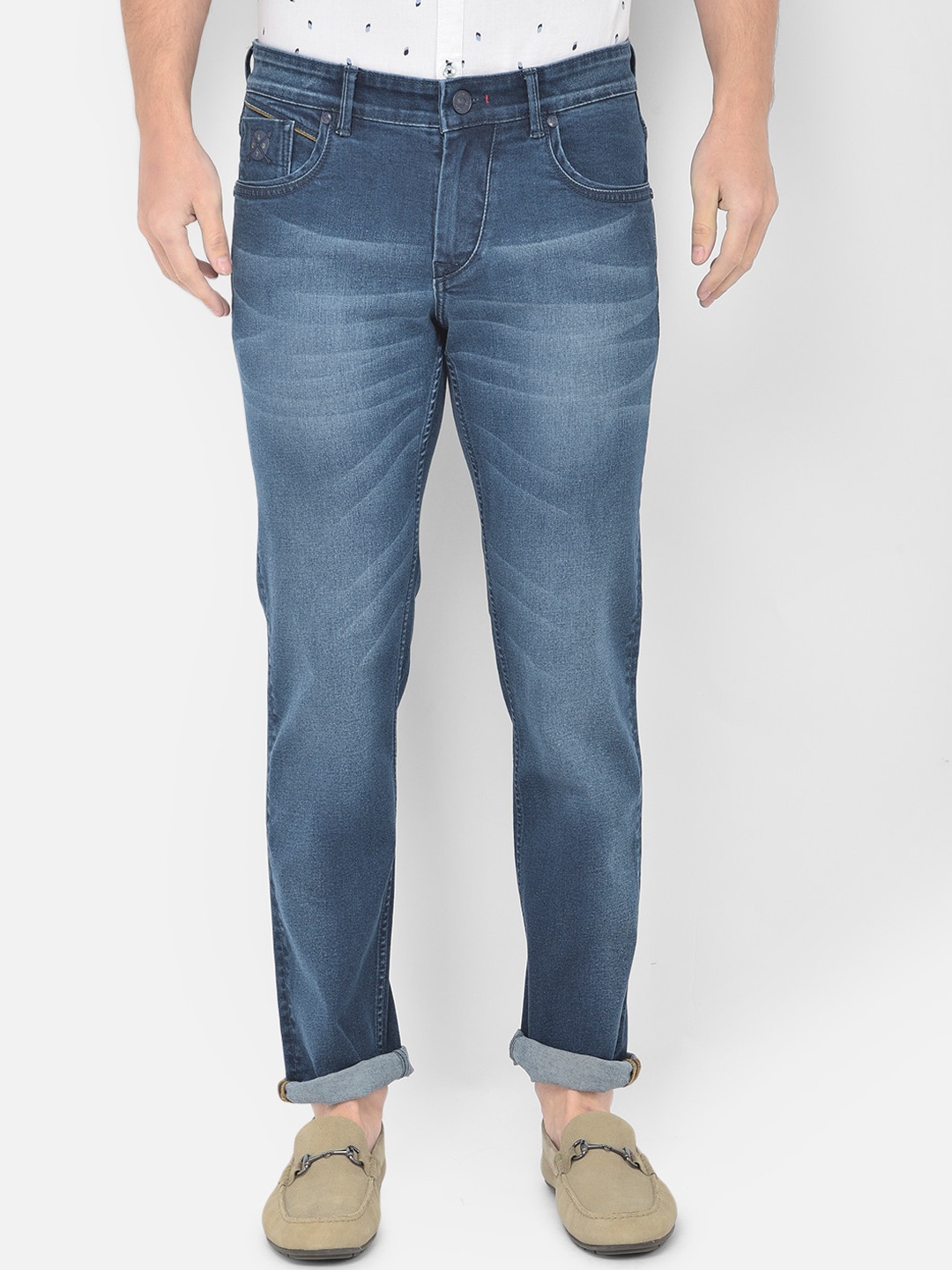

Canary London Men Blue Smart Straight Fit Light Fade Embroidered Stretchable Jeans
