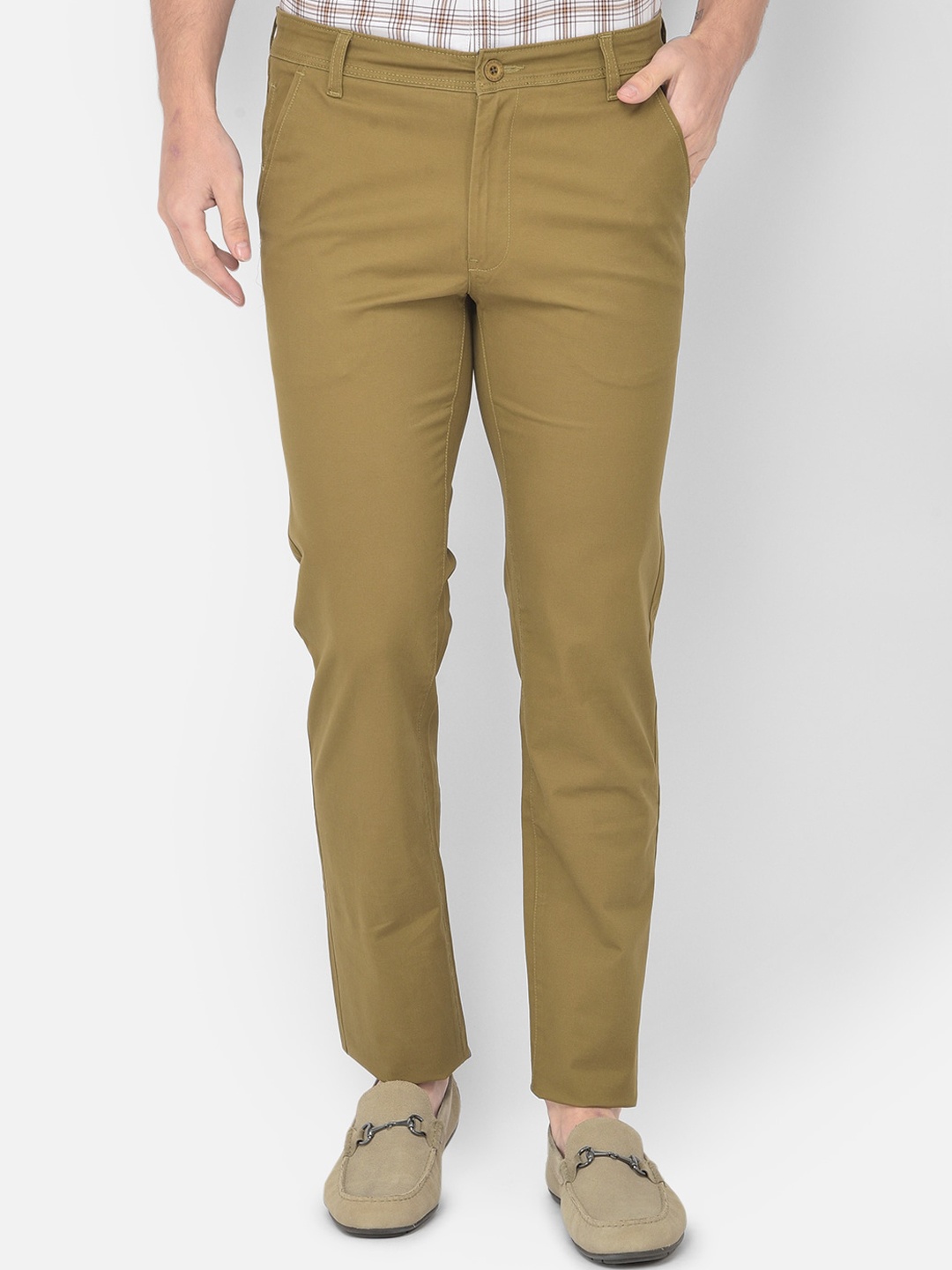 

Canary London Men Khaki Smart Slim Fit Wrinkle Free Chinos Trousers