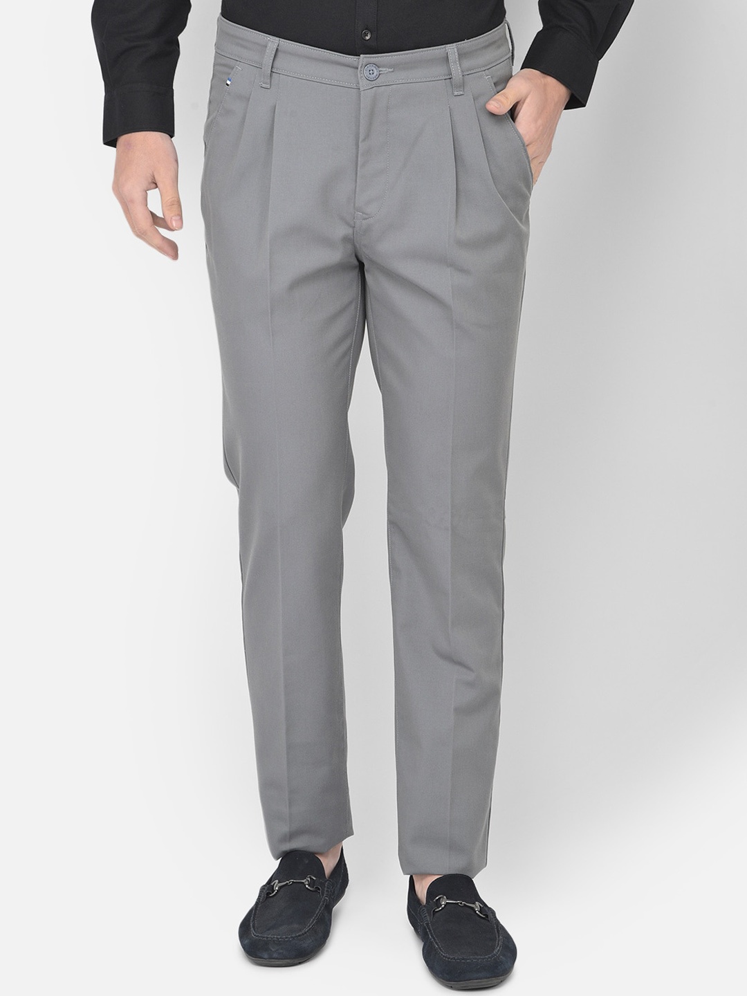 

Canary London Men Grey Smart Slim Fit Wrinkle Free Pleated Trousers