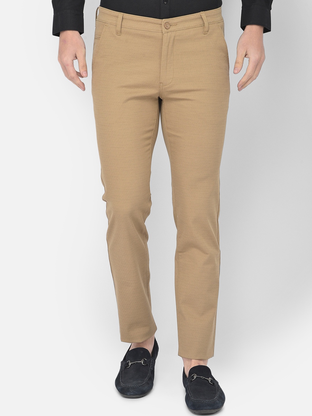 

Canary London Men Khaki Smart Slim Fit Wrinkle Free Trousers