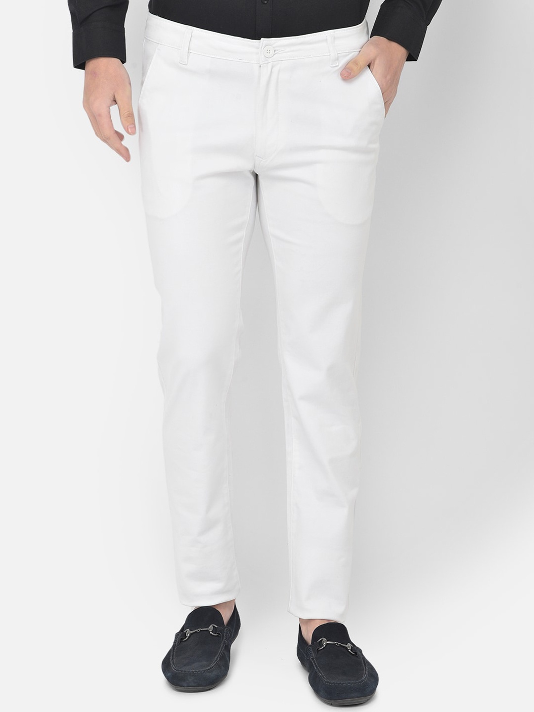 

Canary London Men White Smart Slim Fit Wrinkle Free Chinos Trousers