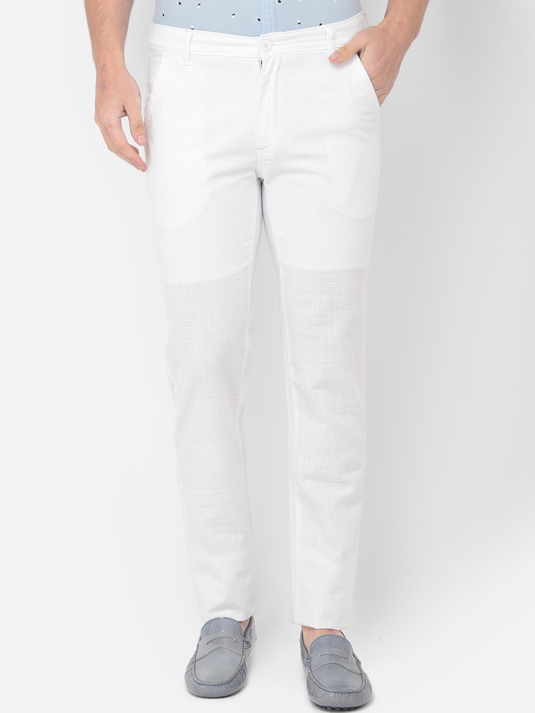 

Canary London Men White Smart Slim Fit Wrinkle Free Trousers