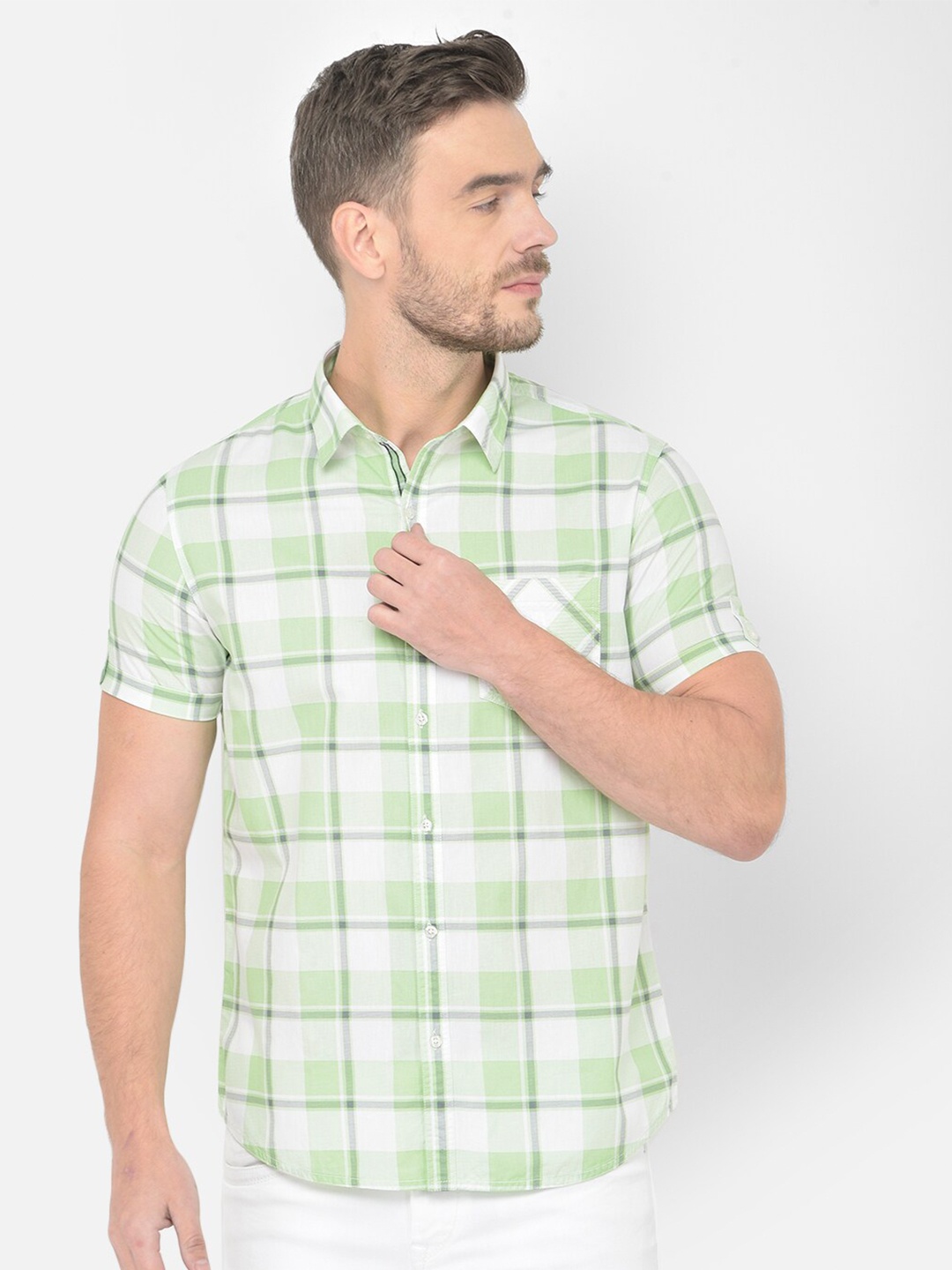 

Canary London Men Green Smart Slim Fit Checked Casual Shirt