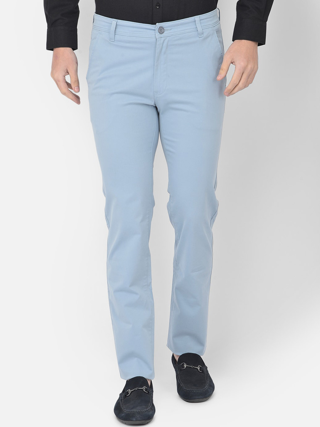 

Canary London Men Blue Smart Slim Fit Wrinkle Free Chinos Trousers