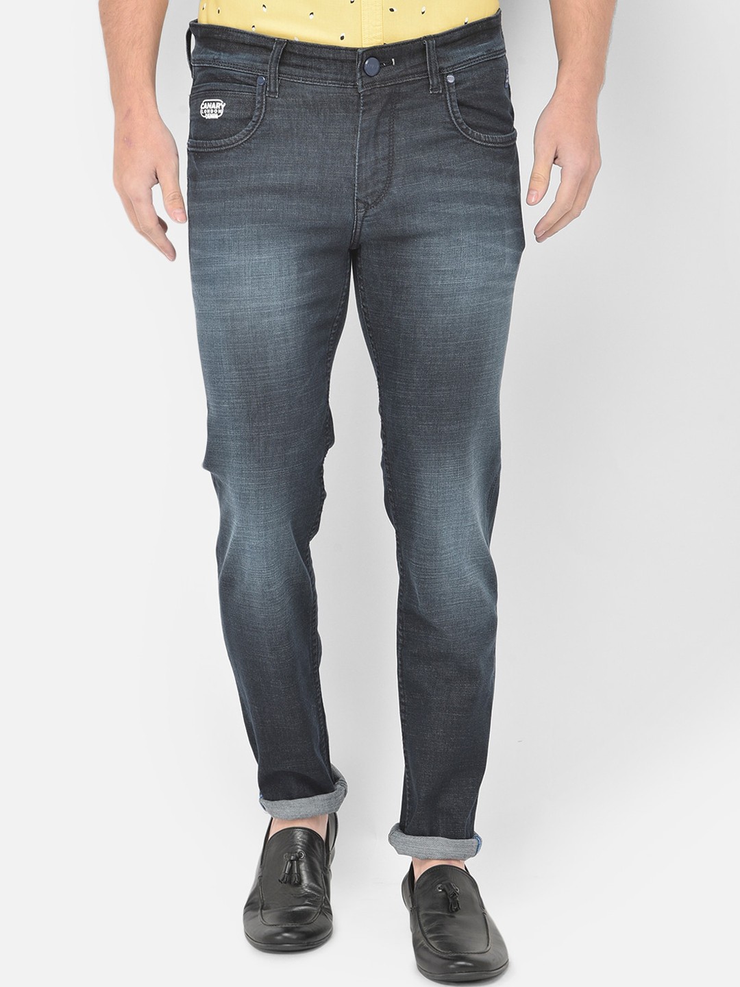 

Canary London Men Blue Smart Slim Fit Low-Rise Light Fade Embroidered Stretchable Jeans
