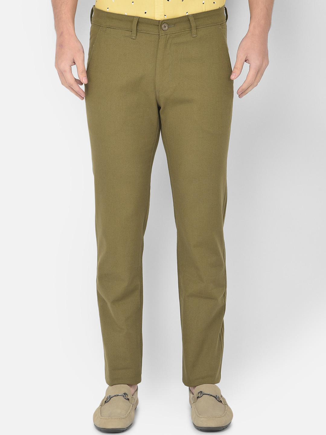 

Canary London Men Olive Green Smart Slim Fit Wrinkle Free Chinos Trousers