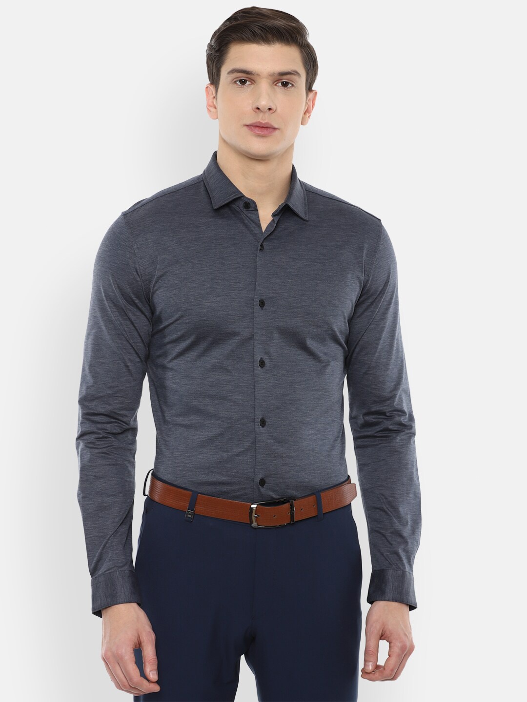 

Louis Philippe Men Charcoal Grey Slim Fit Pure Cotton Formal Shirt