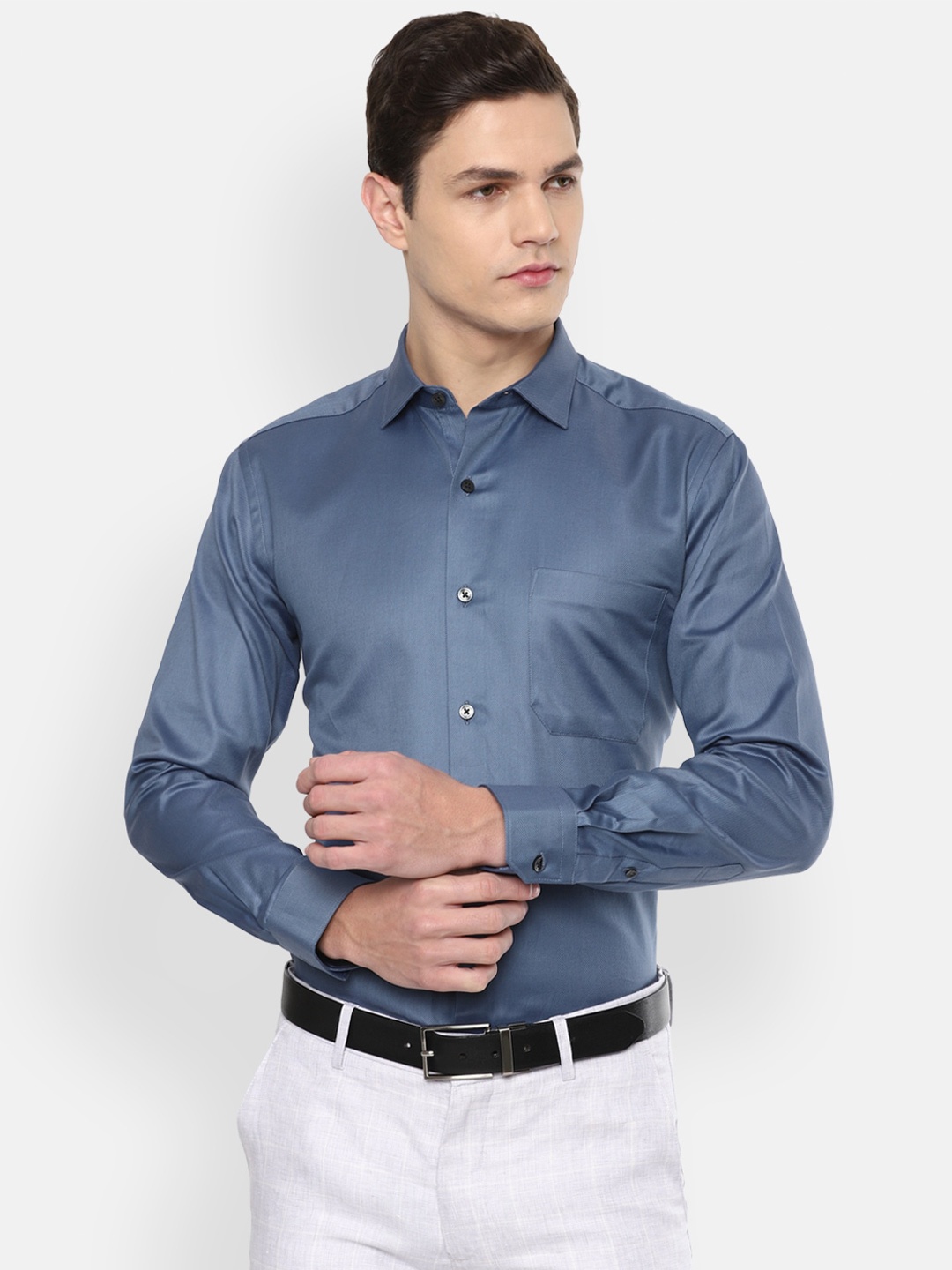 

Louis Philippe Gods & Kings Men Navy Blue Slim Fit Pure Cotton Formal Shirt