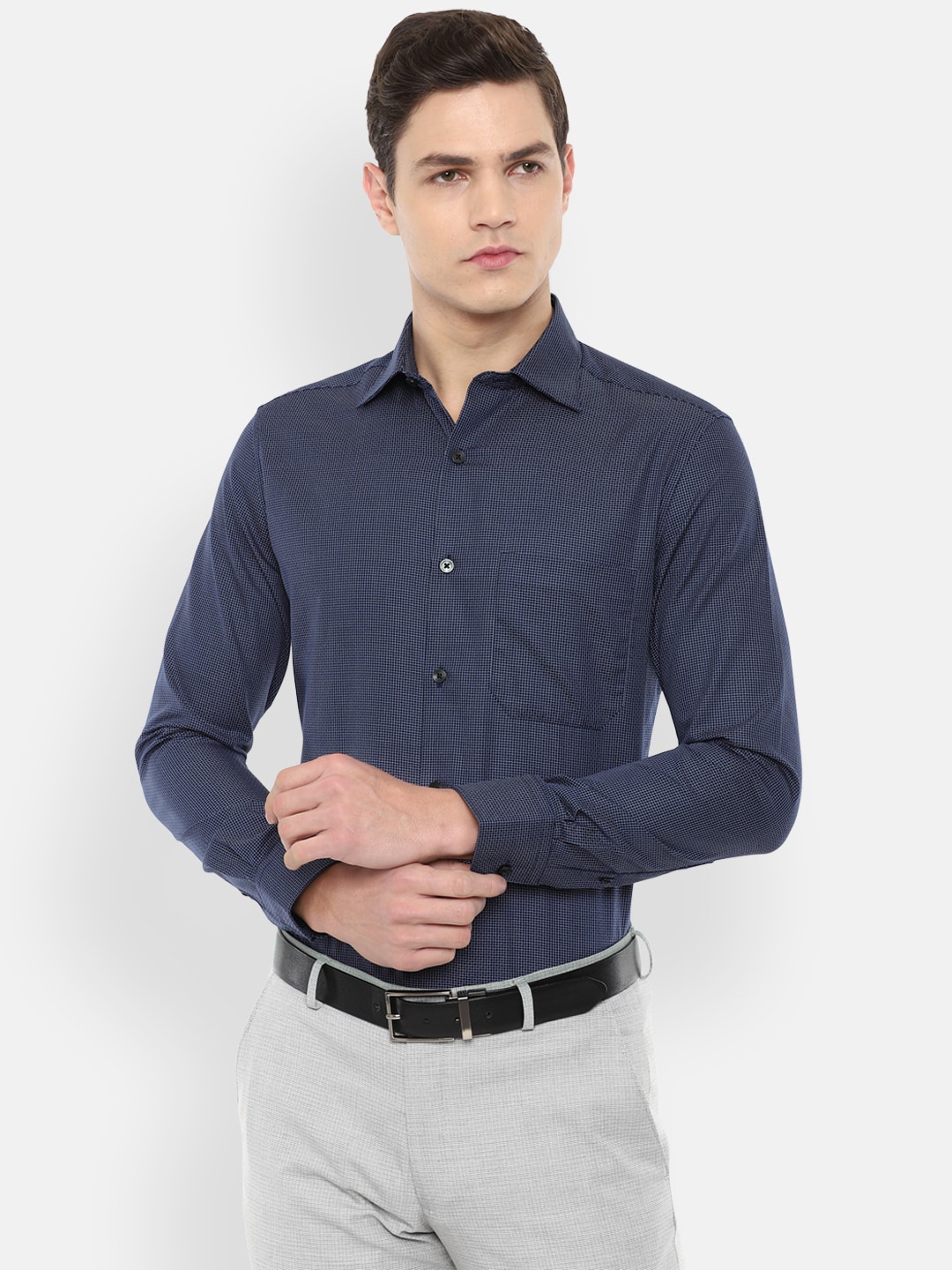 

Louis Philippe Men Navy Blue & White Checked Pure Cotton Formal Shirt