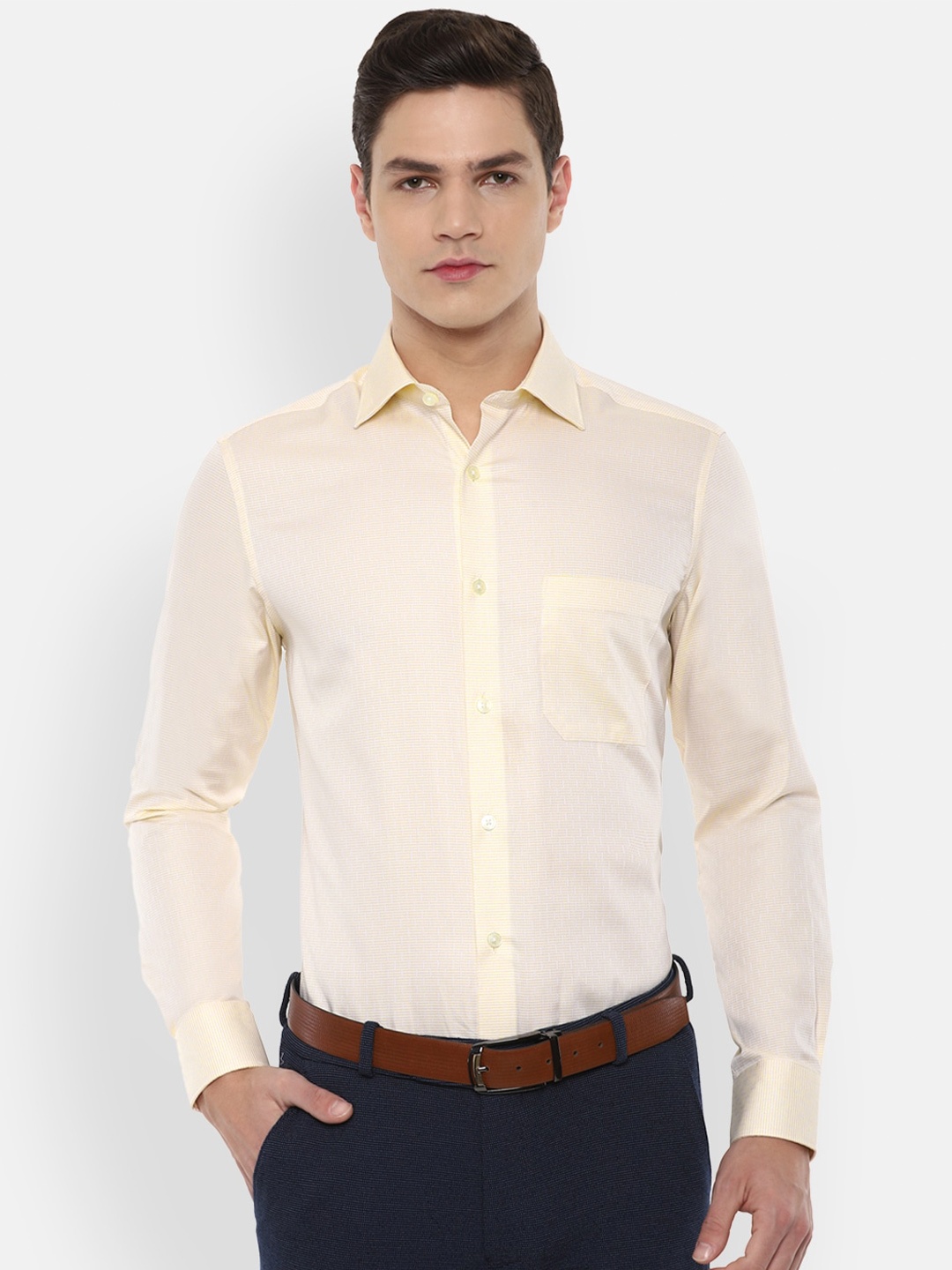 

Louis Philippe Men Cream-Coloured Printed Pure Cotton Formal Shirt