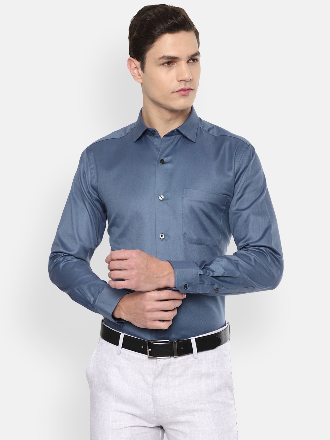 

Louis Philippe Gods & Kings Men Navy Blue Slim Fit Pure Cotton Formal Shirt