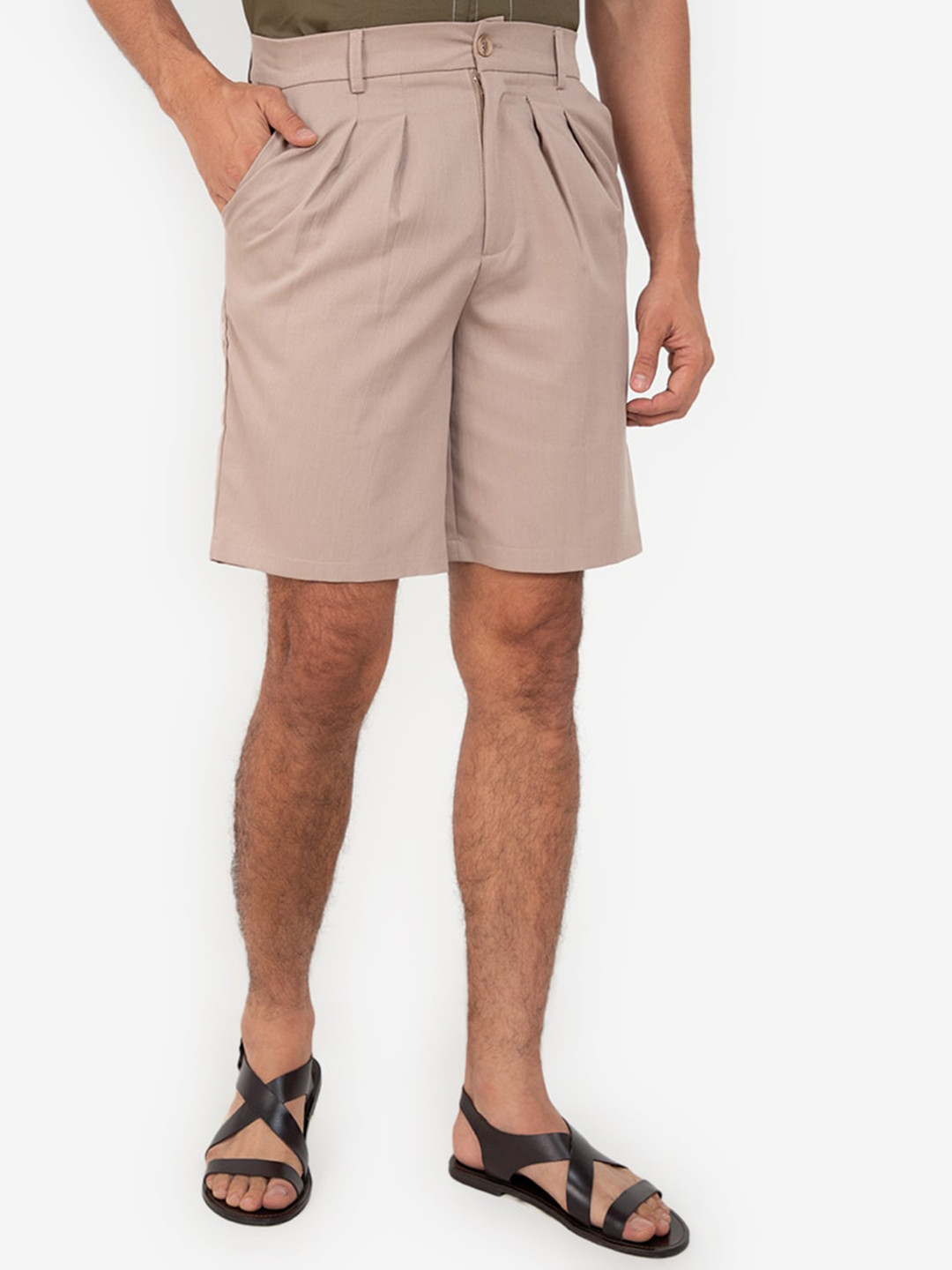 

ZALORA BASICS Men Beige Double Pleated Shorts