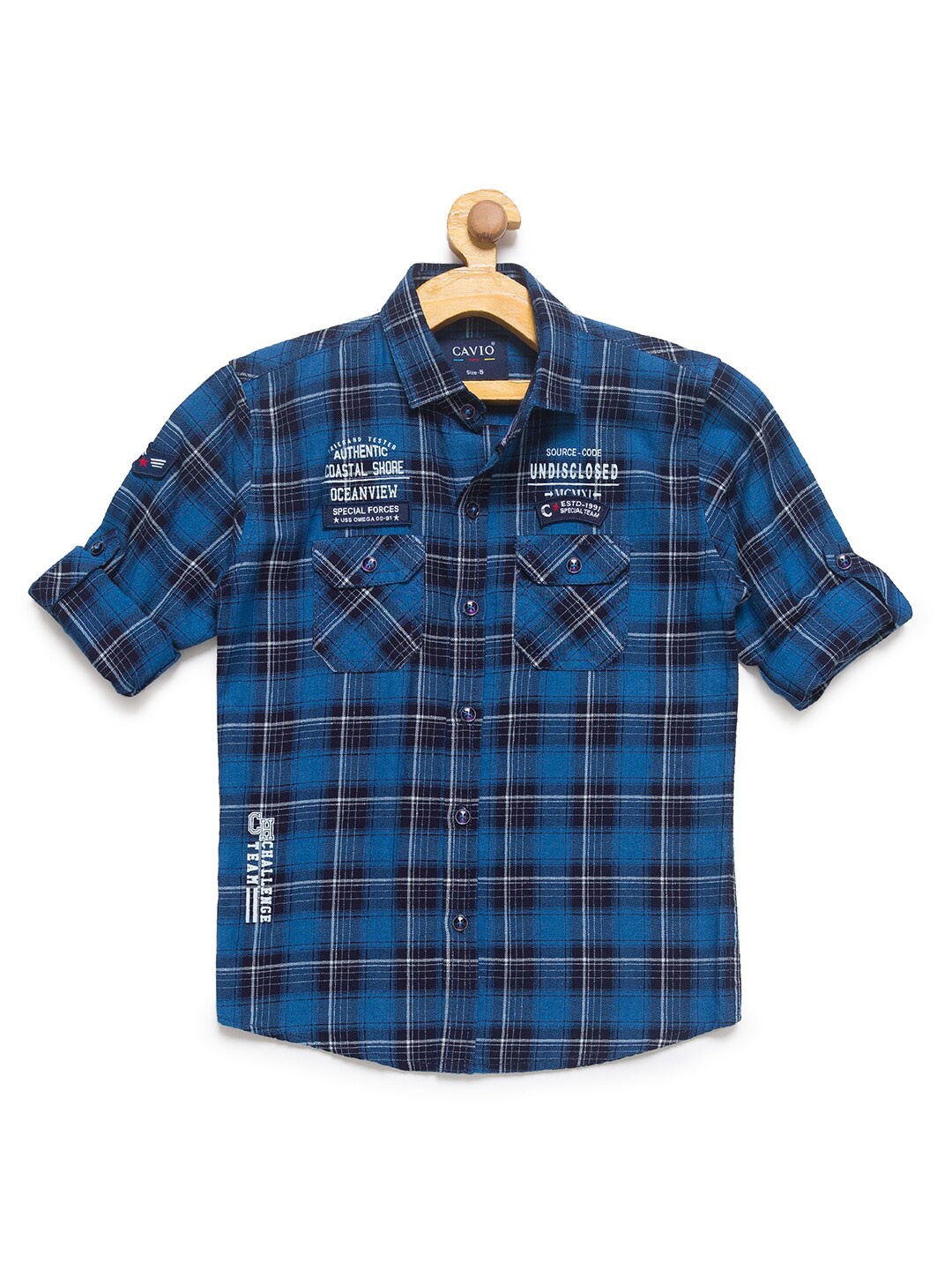 

CAVIO Boys Navy Blue Tartan Checks Checked Casual Shirt
