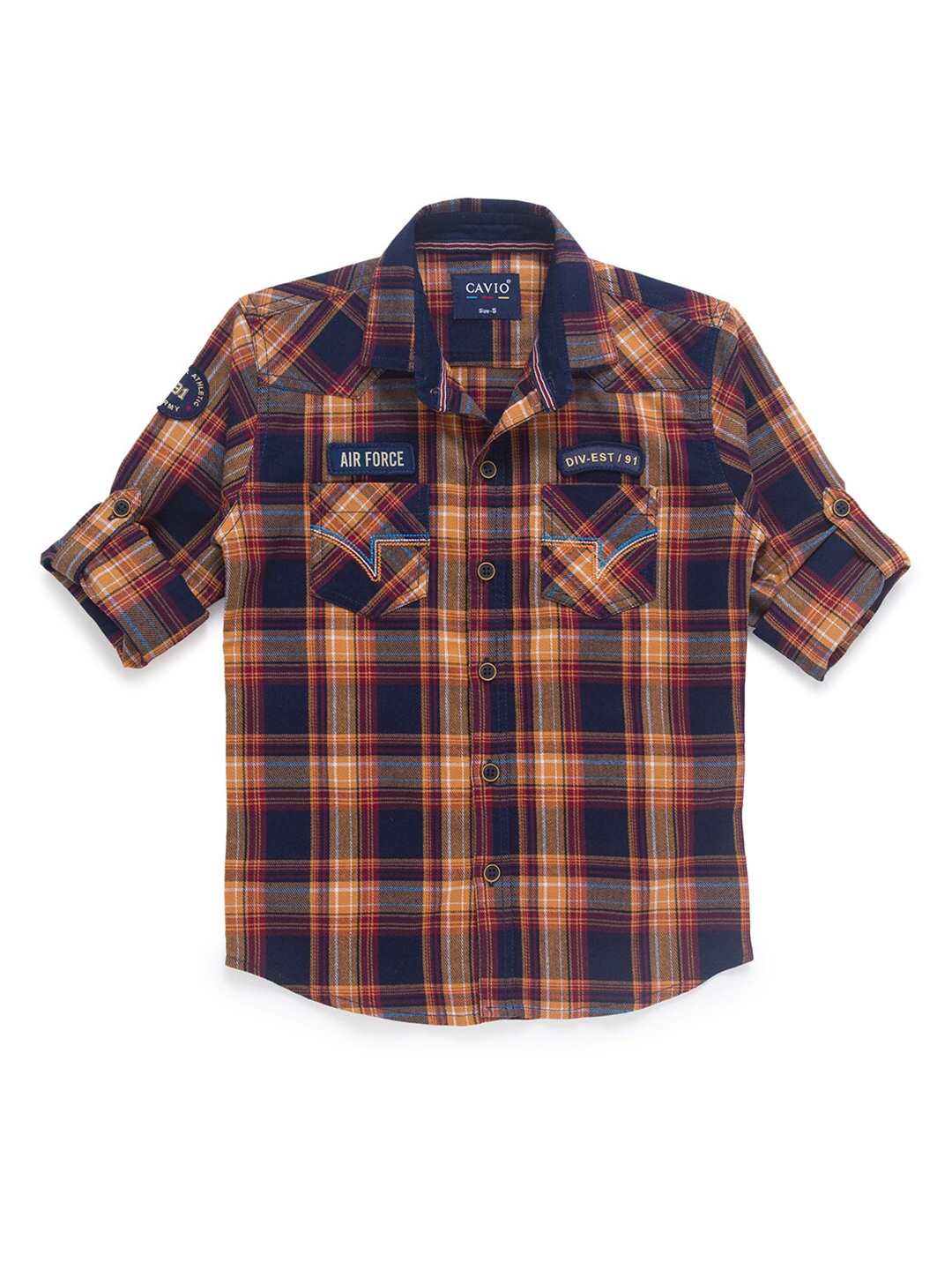 

CAVIO Boys Mustard Yellow & Blue Tartan Checks Checked Casual Shirt