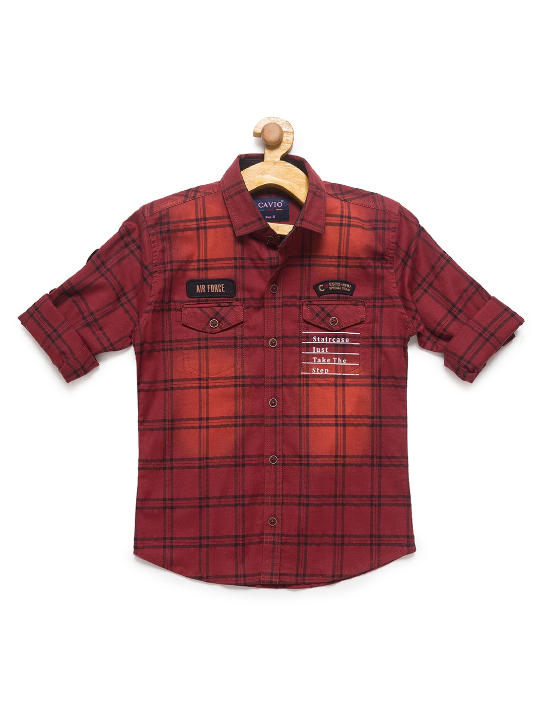 

CAVIO Boys Rust Tartan Checks Checked Casual Shirt
