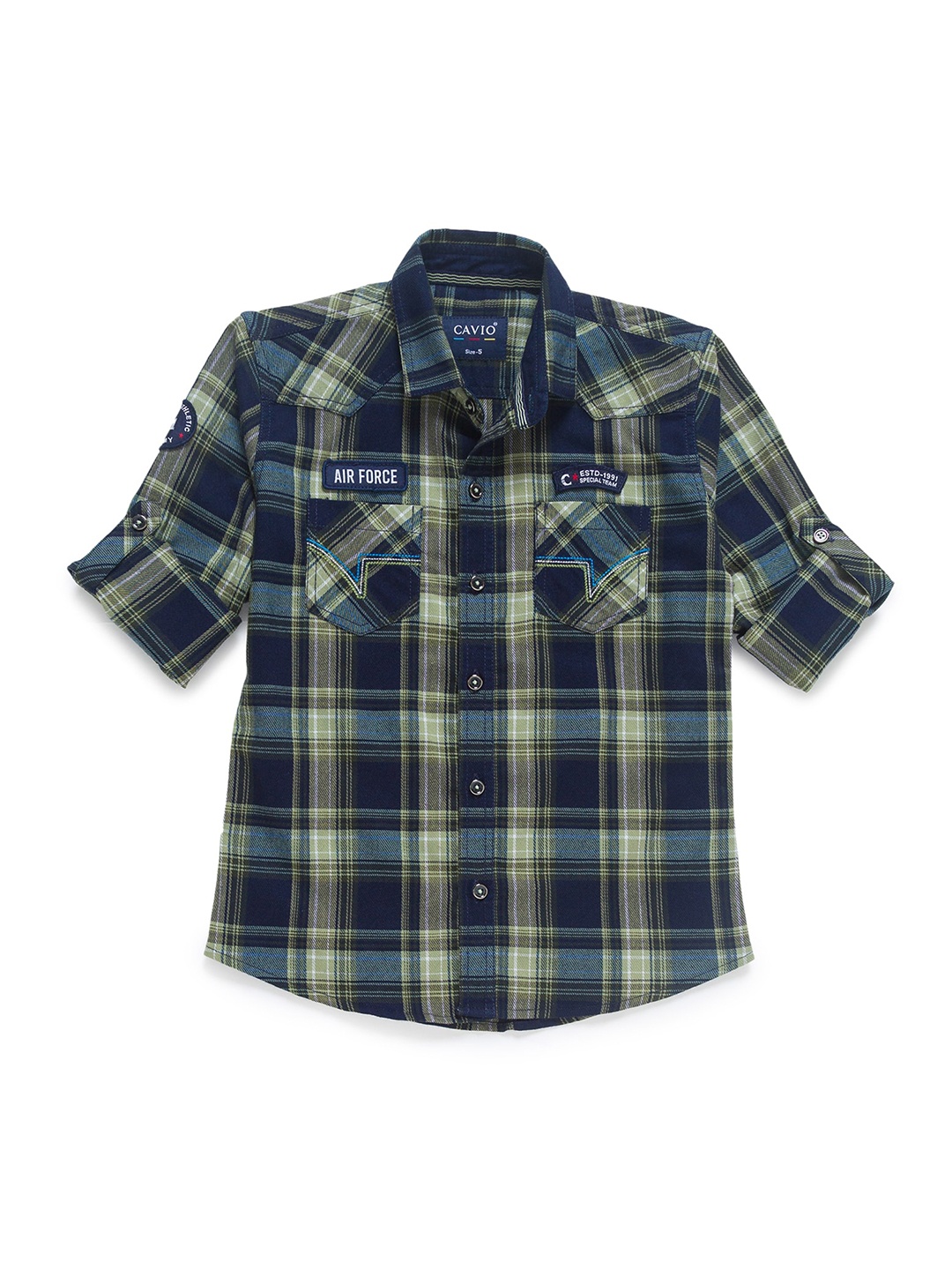 

CAVIO Boys Green Tartan Checks Casual Shirt