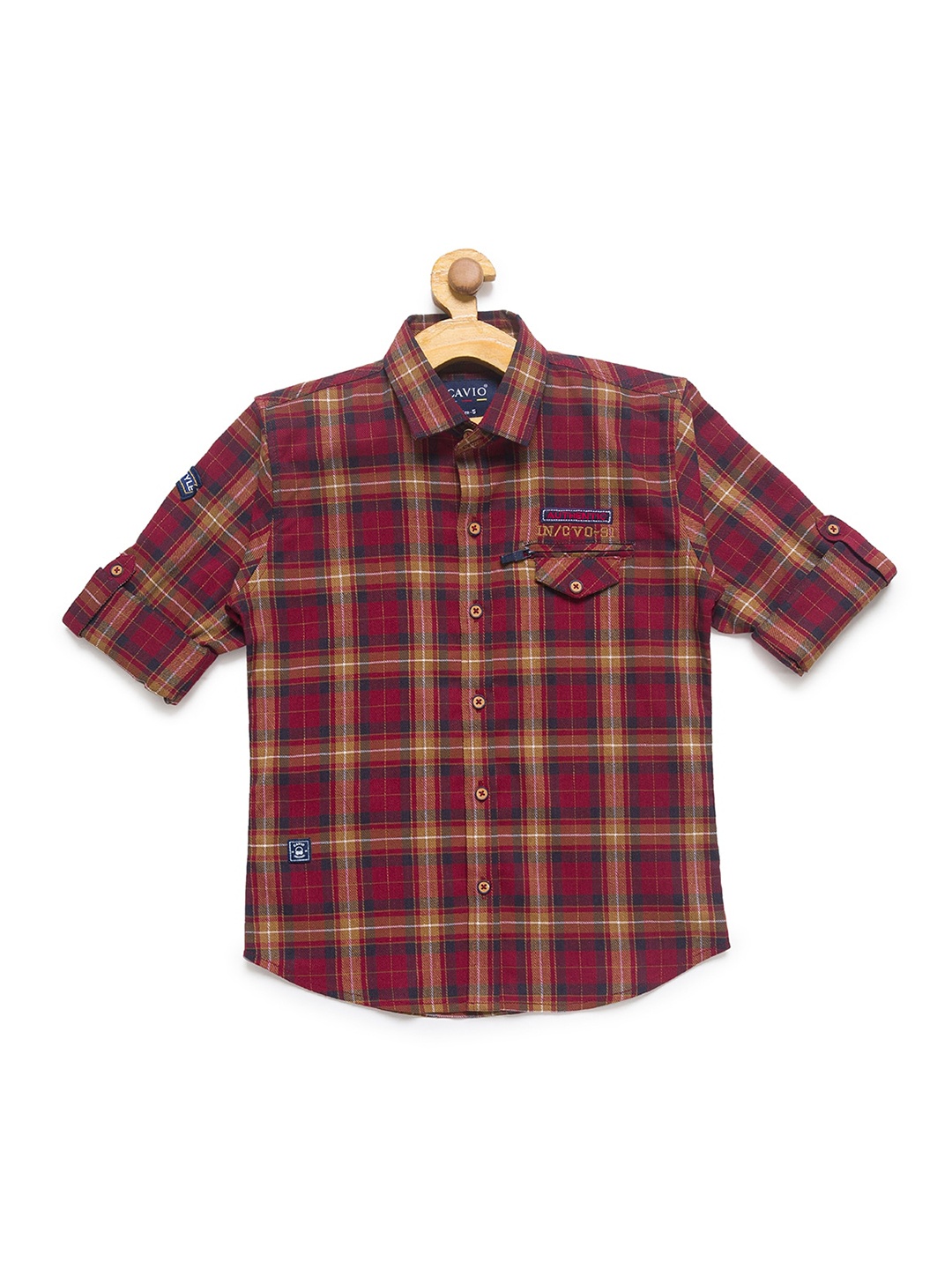

CAVIO Boys Maroon Regular Fit Tartan Checks Checked Casual Shirt