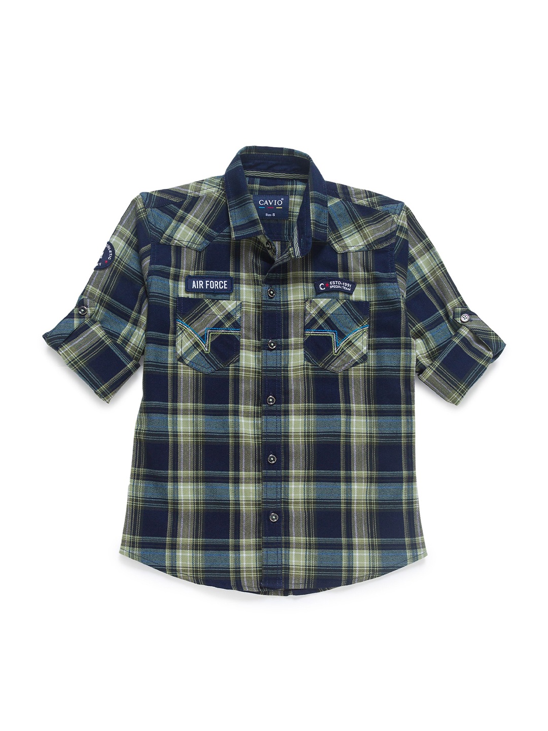 

CAVIO Boys Green & Navy Blue Tartan Checks Cotton Blend Casual Shirt