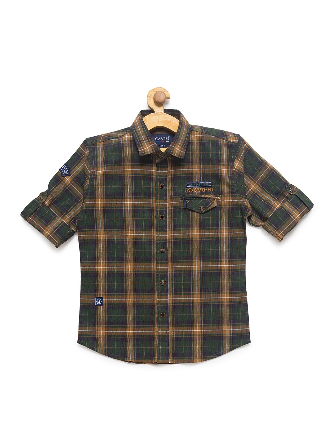 

CAVIO Boys Green Checked Cotton Casual Shirt