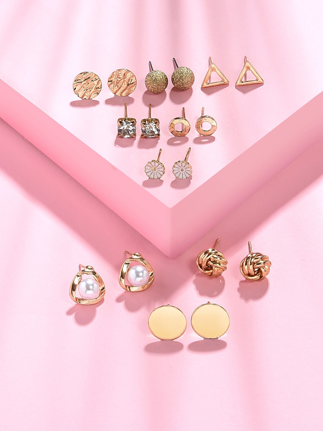 

ToniQ Women Gold-Toned Set Of 9 Contemporary Studs Earrings