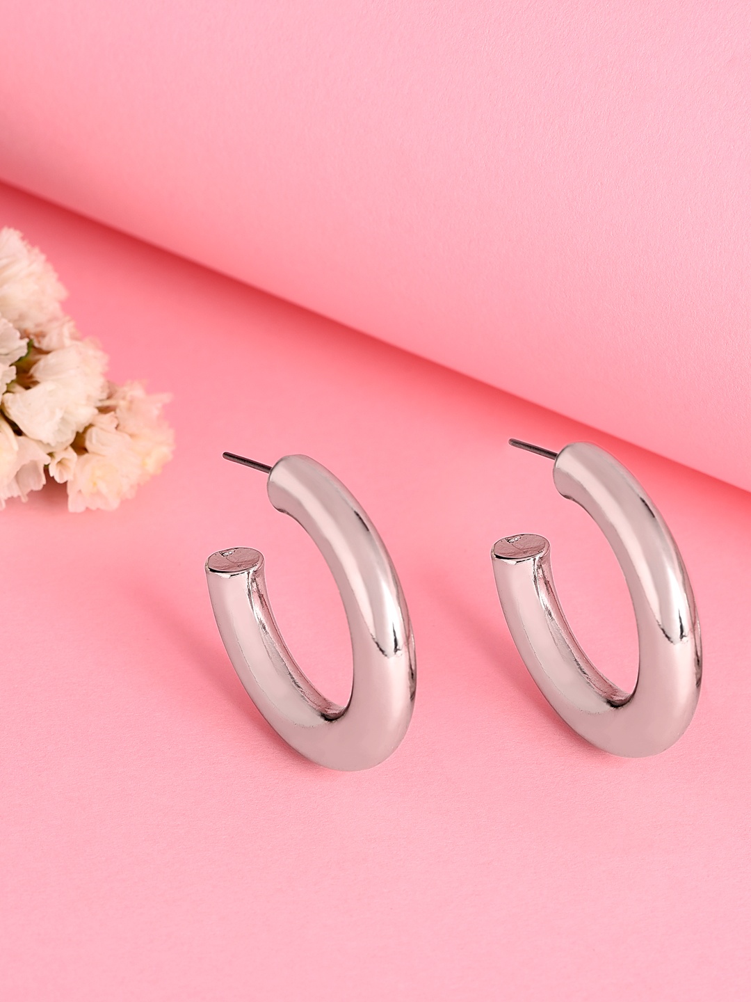 

ToniQ Silver-Toned Contemporary Half Hoop Earrings