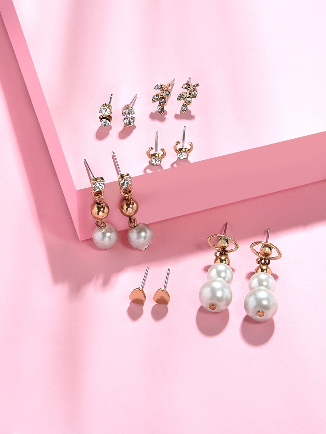 

ToniQ Gold-Toned Set Of 5 Contemporary Studs & Drop Earrings