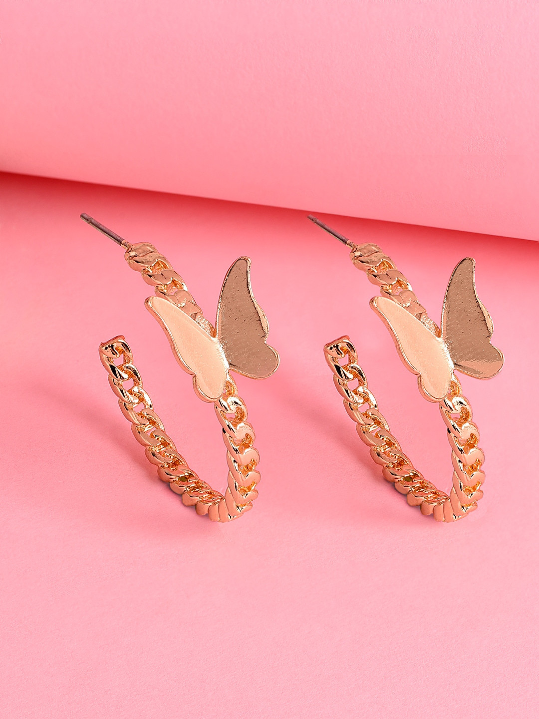 

ToniQ Gold-Toned Silver Plated Butterfly Half Hoop Earrings