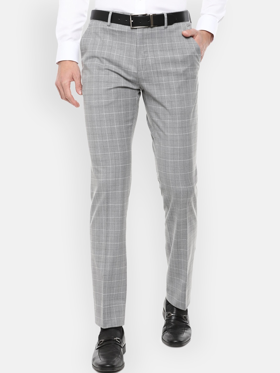 

Louis Philippe Permapress Men Grey Checked Slim Fit Trousers