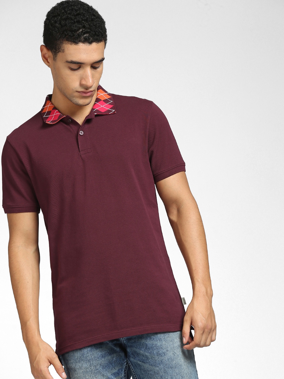 

Jack & Jones Men Maroon Polo Collar Cotton T-shirt