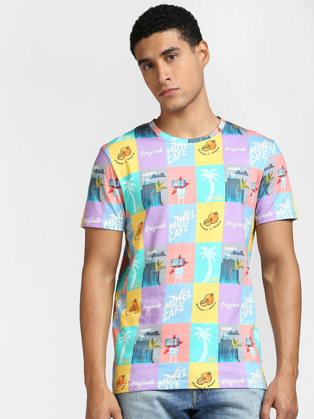 

Jack & Jones Men Blue & Purple Printed Cotton T-shirt