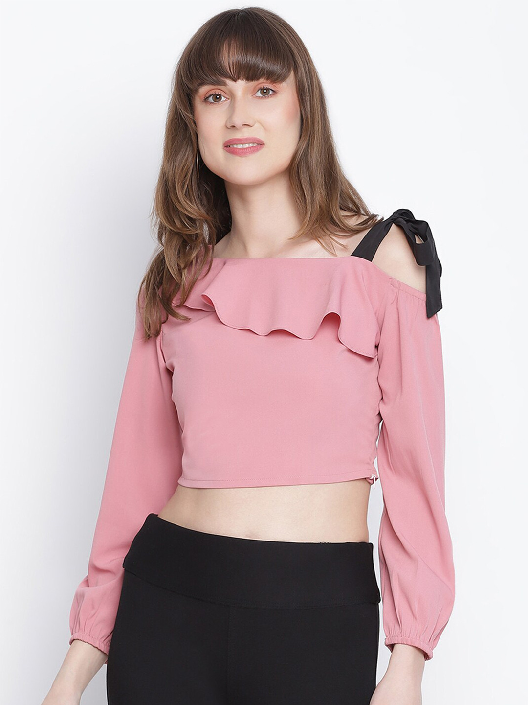 

DRAAX Fashions Women Pink Layered Crop Top
