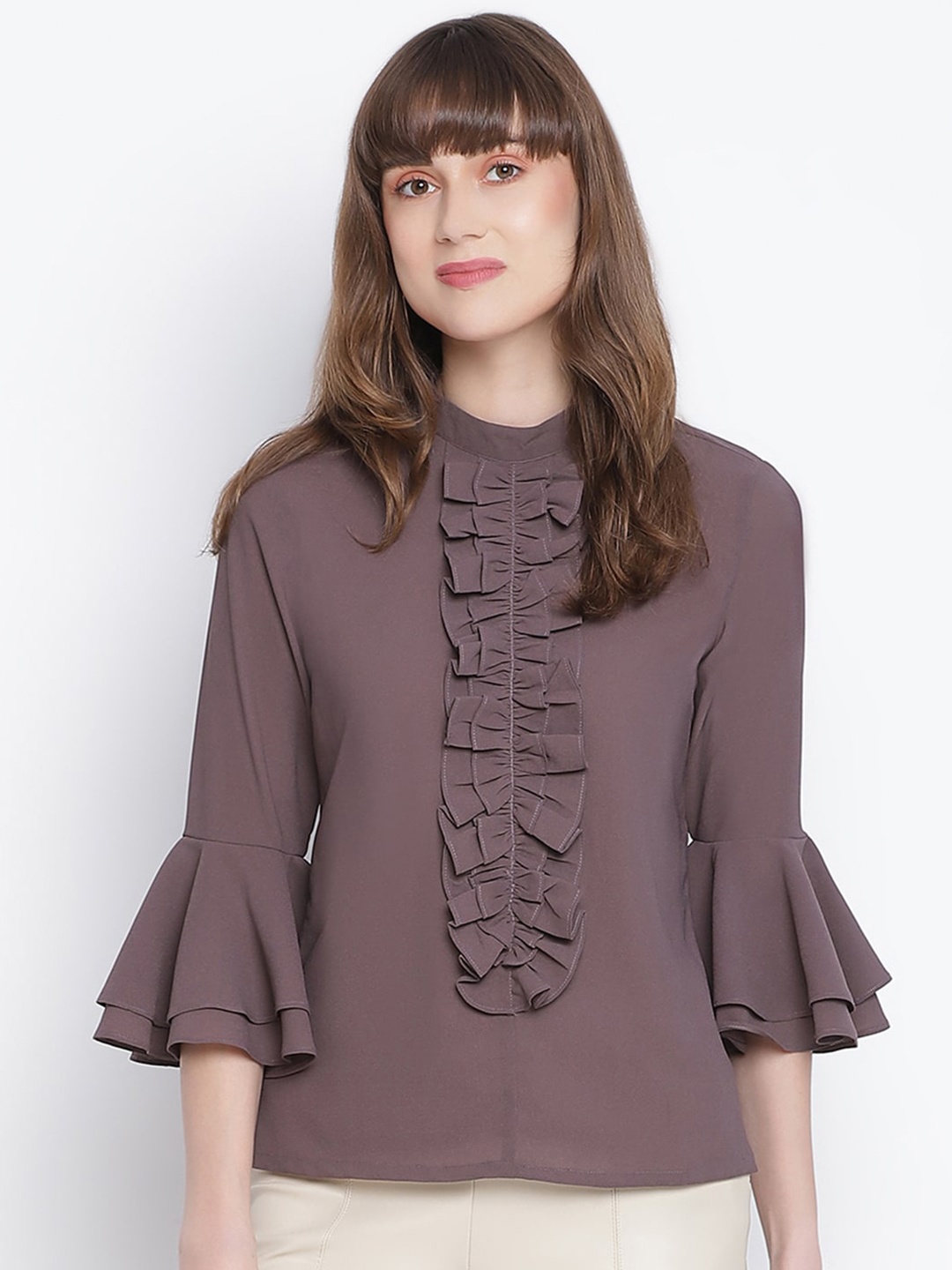 

DRAAX Fashions Grey Ruffled Bell Sleeves Top