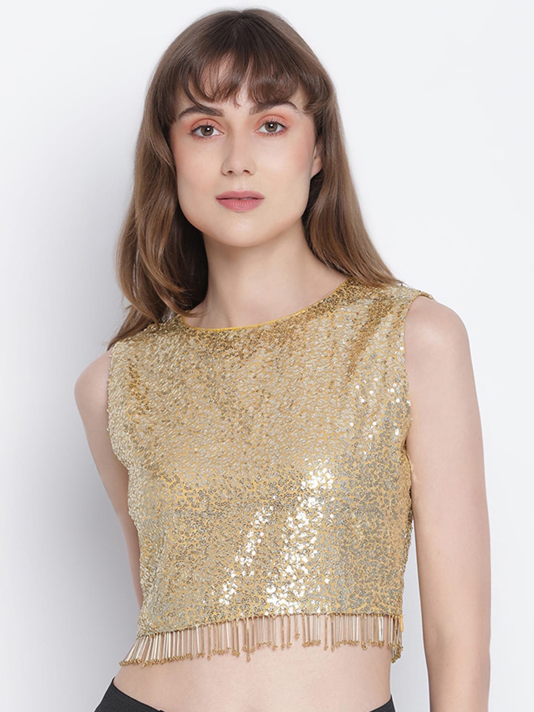 

DRAAX Fashions Women Gold-Toned Embellished Crop Top