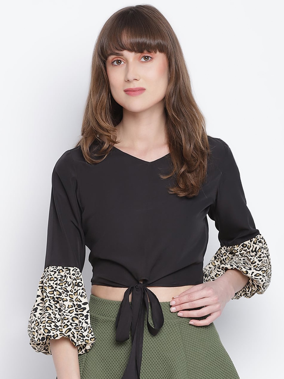 

DRAAX Fashions Women Black Belted Regular Top