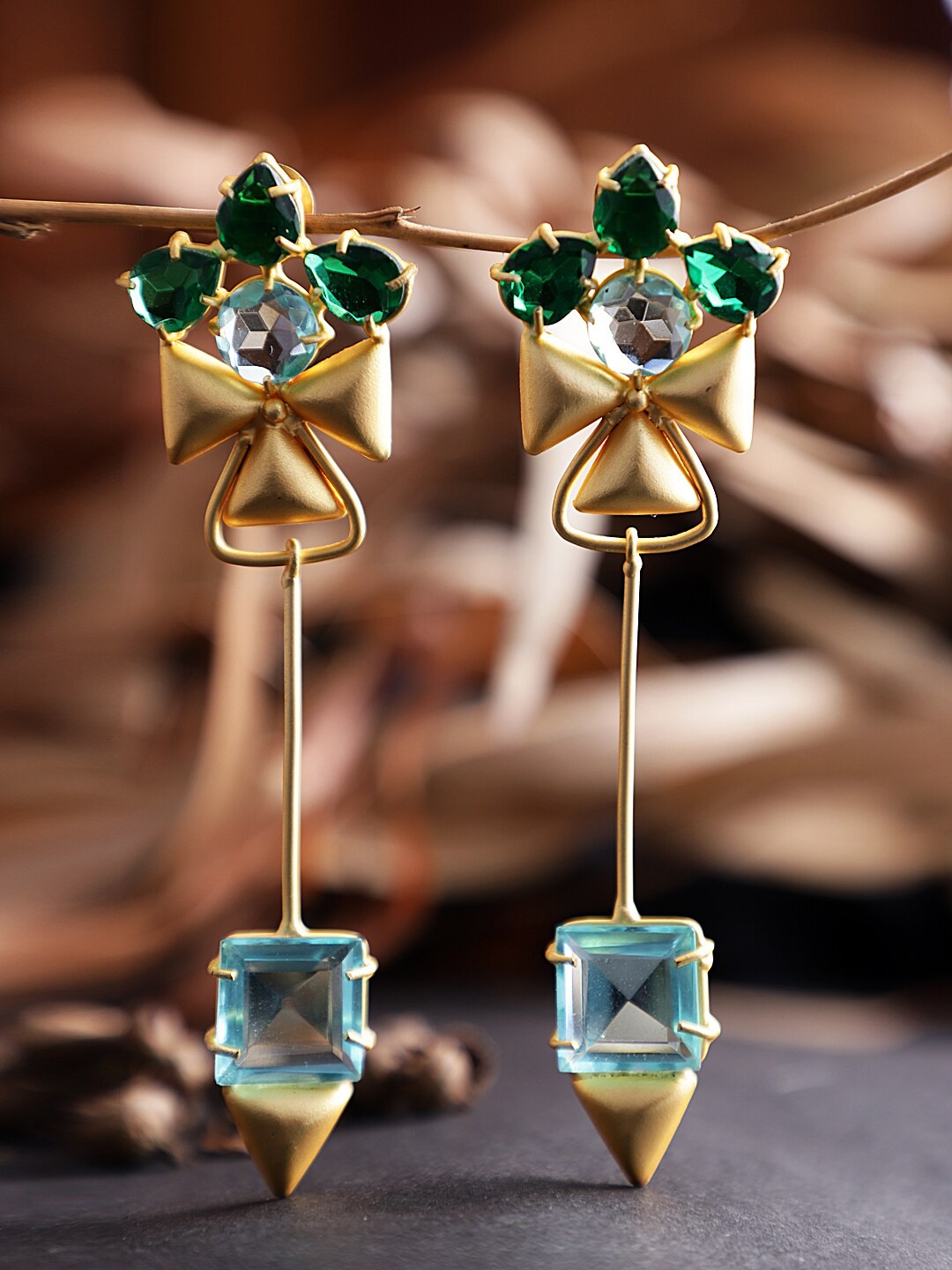 

XAGO Green & Gold Contemporary Drop Earrings