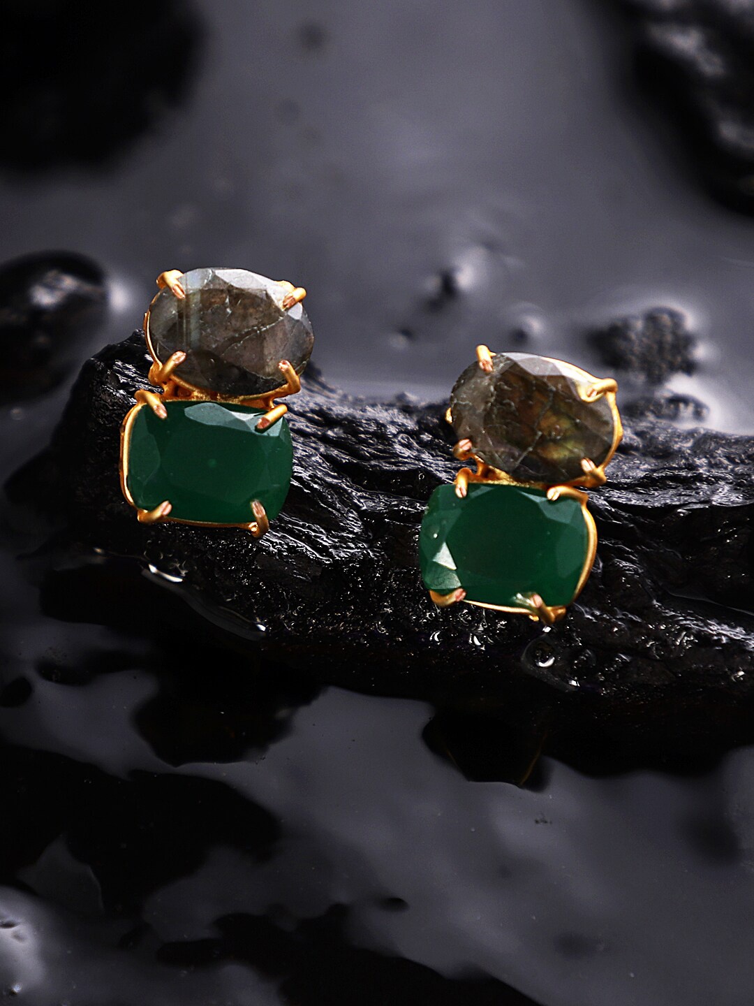

XAGO Women Gold & Green Contemporary Studs Earrings