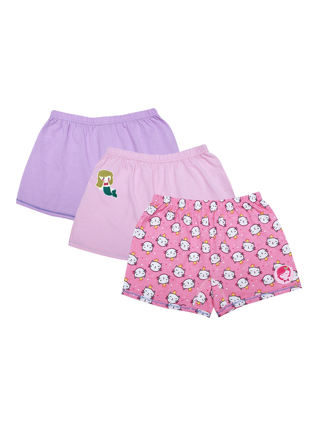

DChica Girls Set of 3 Pink & Purple Printed Soft Cotton Boxers