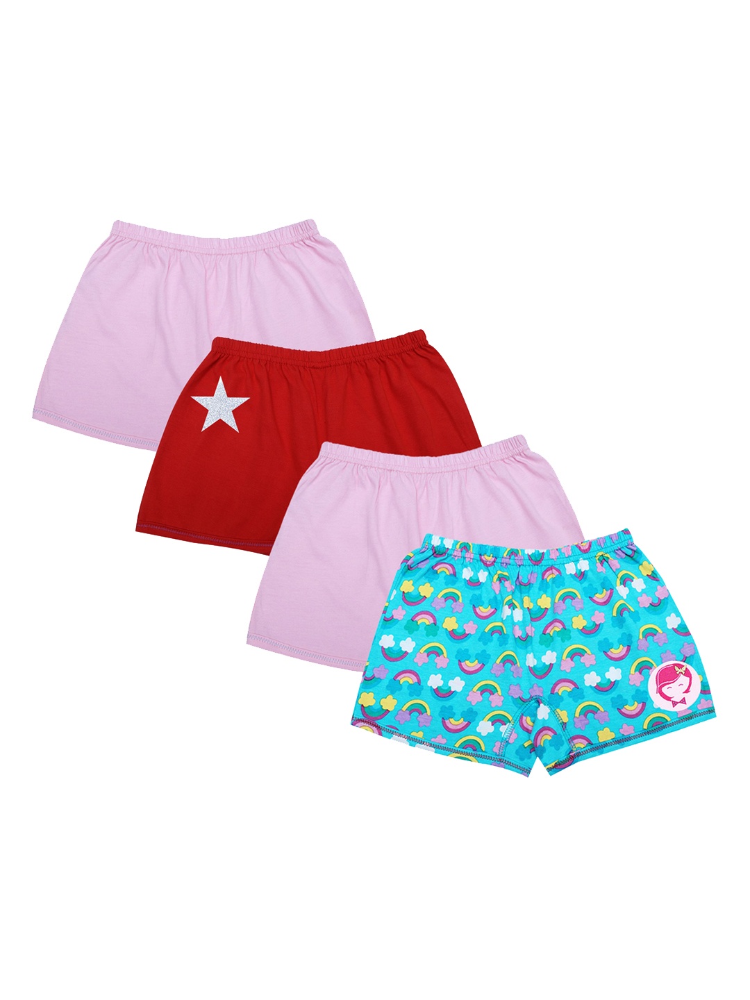 

DChica Girls Set of 4 Red & Blue Solid Soft Cotton Boxers