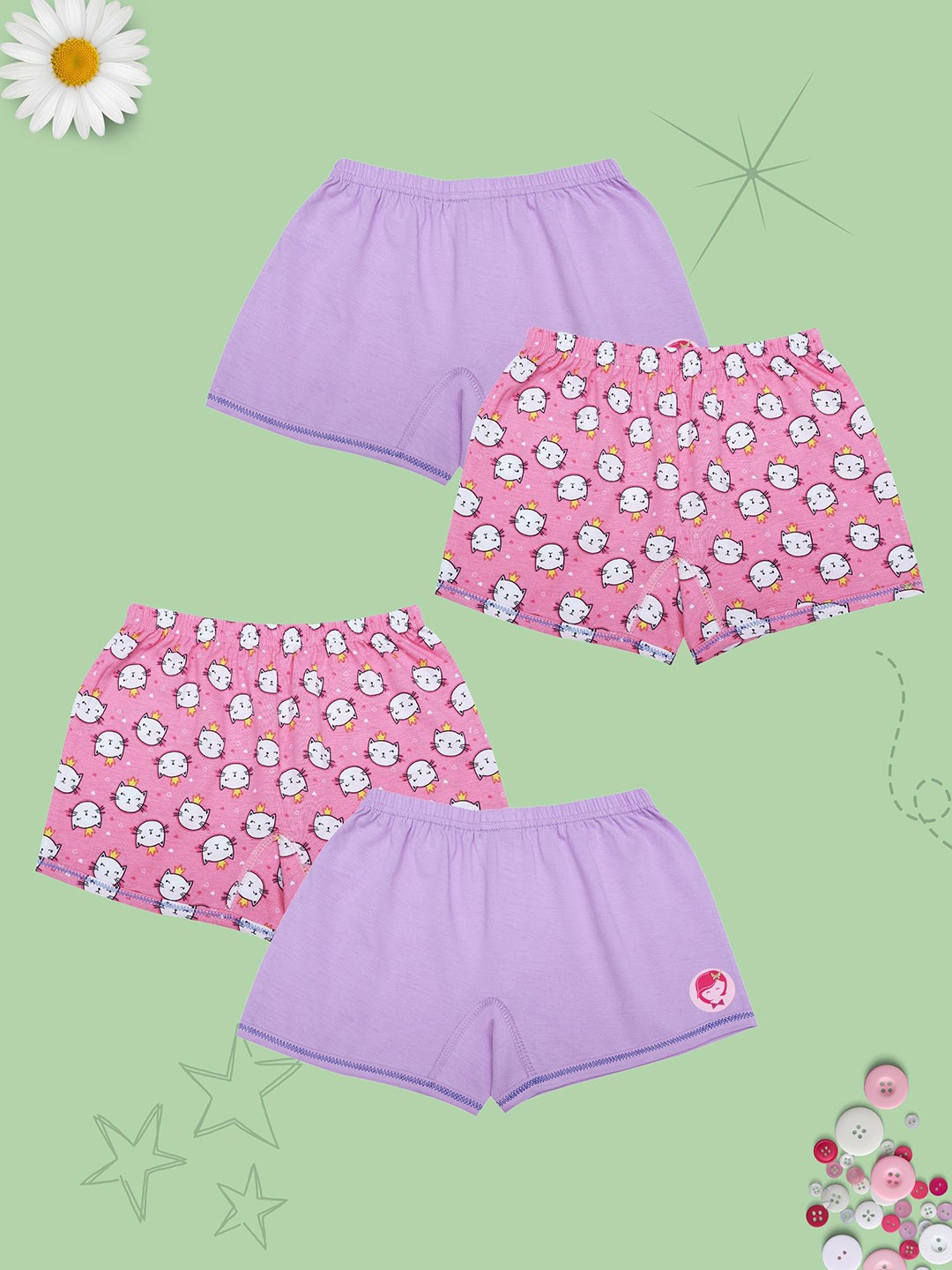 

DChica Girls Set of 4 Printed Boxer Shorts Briefs, Pink