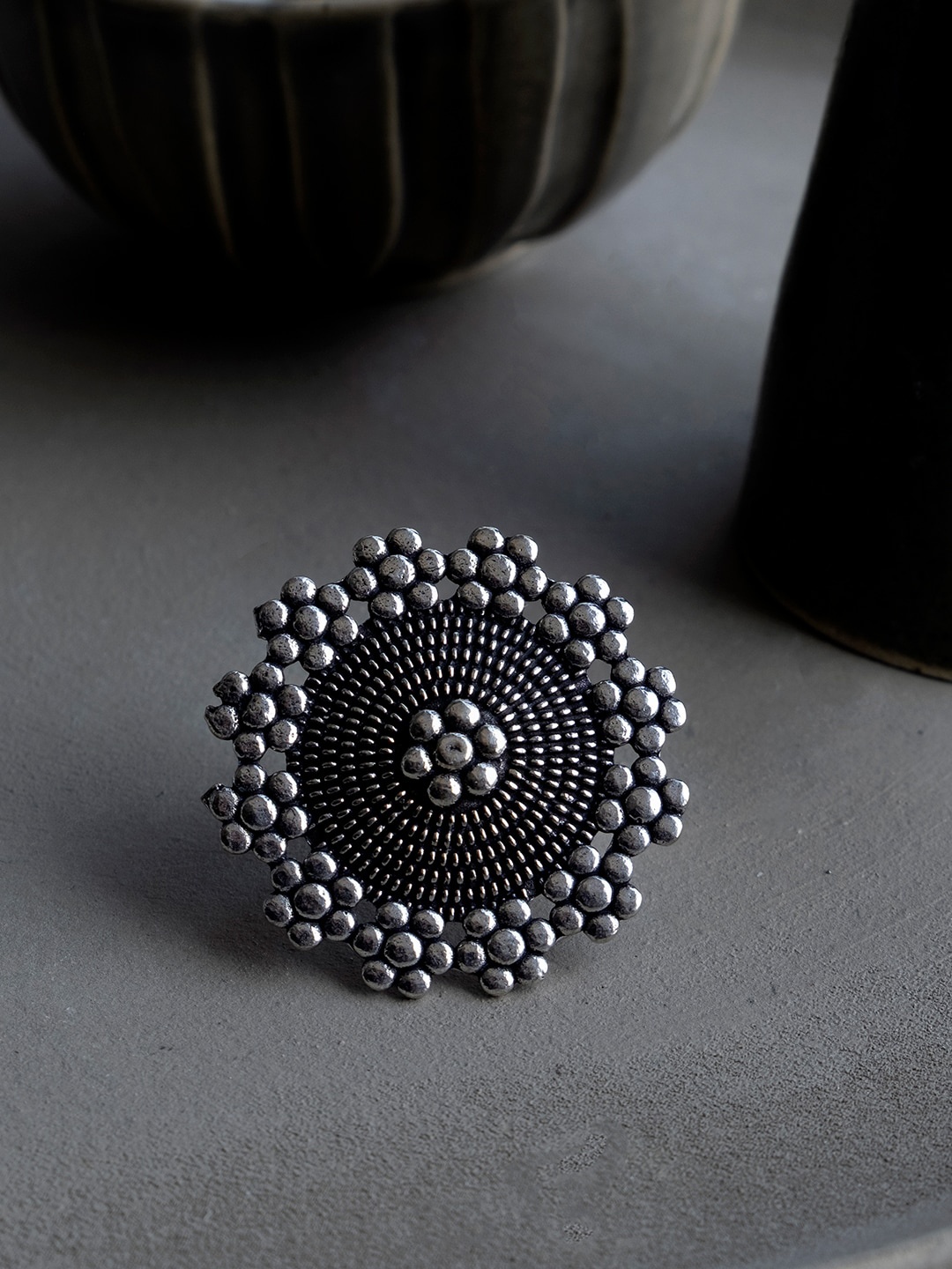 

Infuzze Silver-Toned & Plated Oxidized Finger Ring