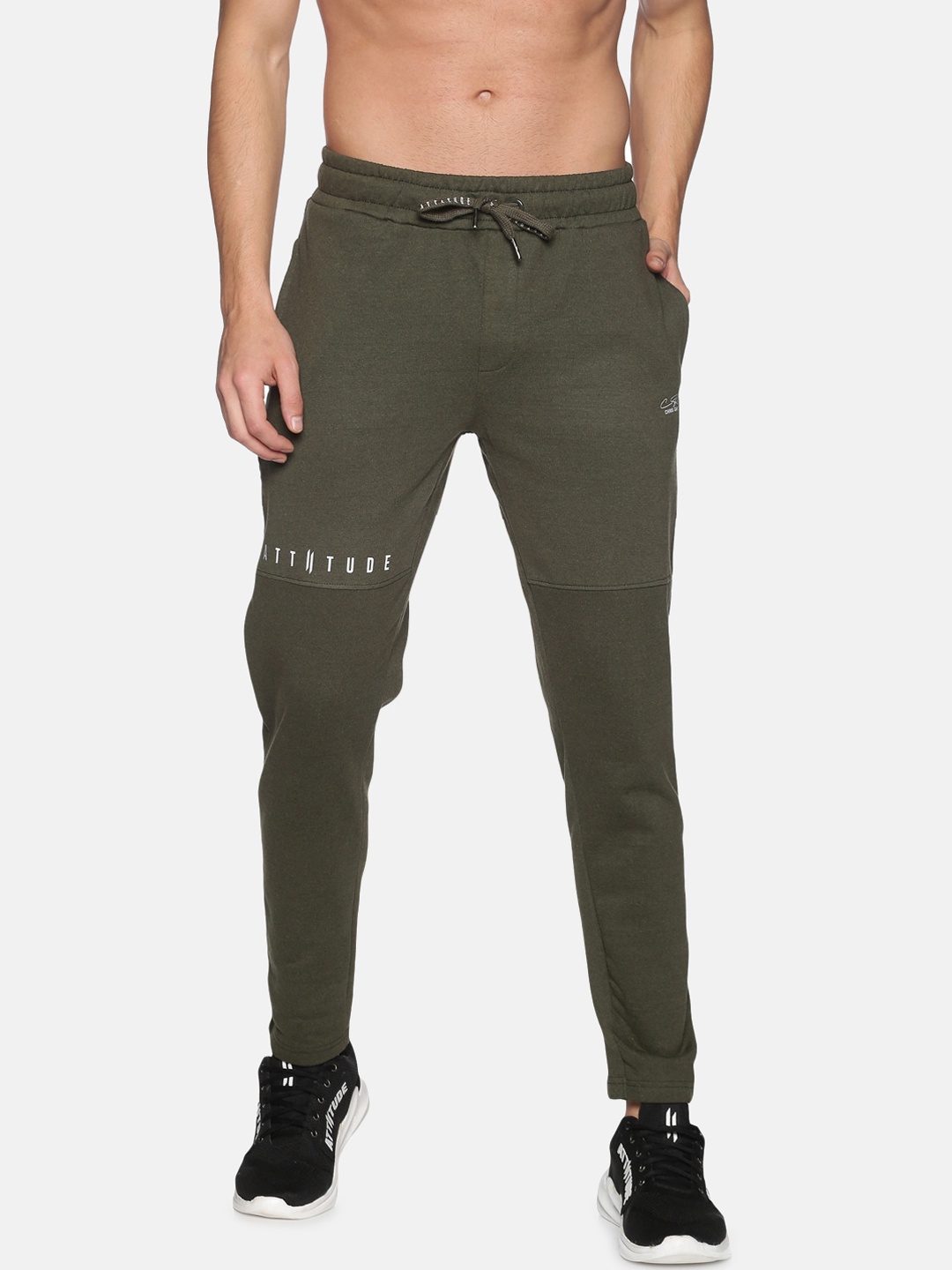 

ATTIITUDE Men Green Solid Slim-Fit Pure Cotton Track Pants