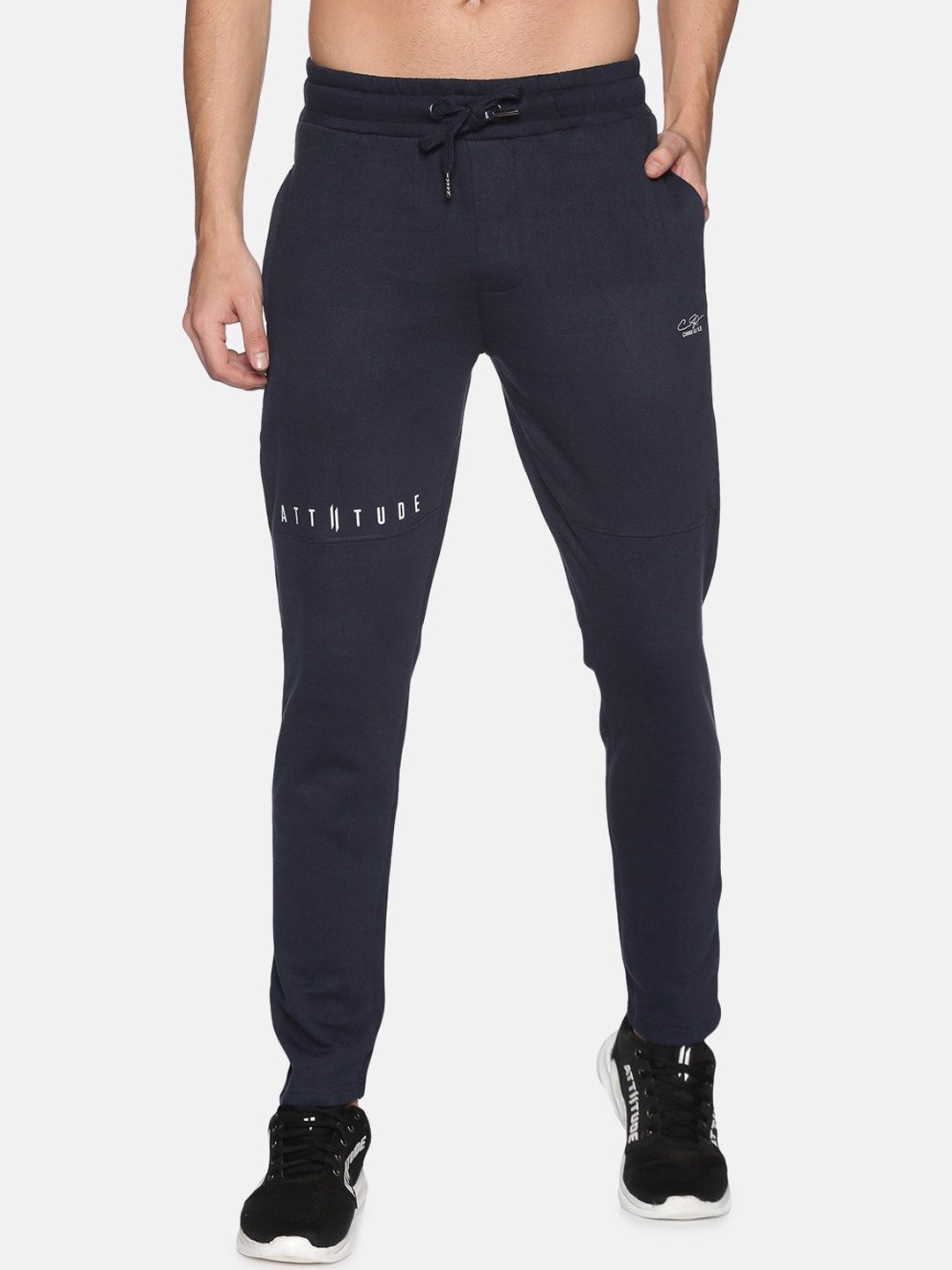

ATTIITUDE Men Navy-Blue Solid Slim-Fit Pure Cotton Track Pants