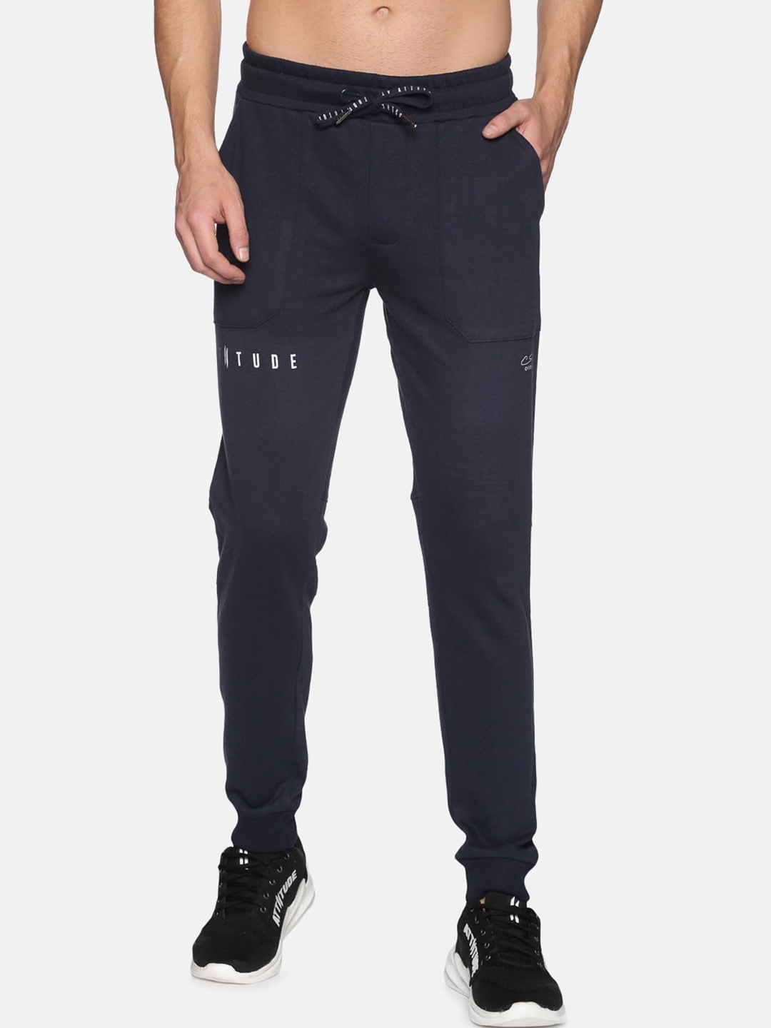 

ATTIITUDE Men Navy-Blue Solid Slim-Fit Pure Cotton Joggers