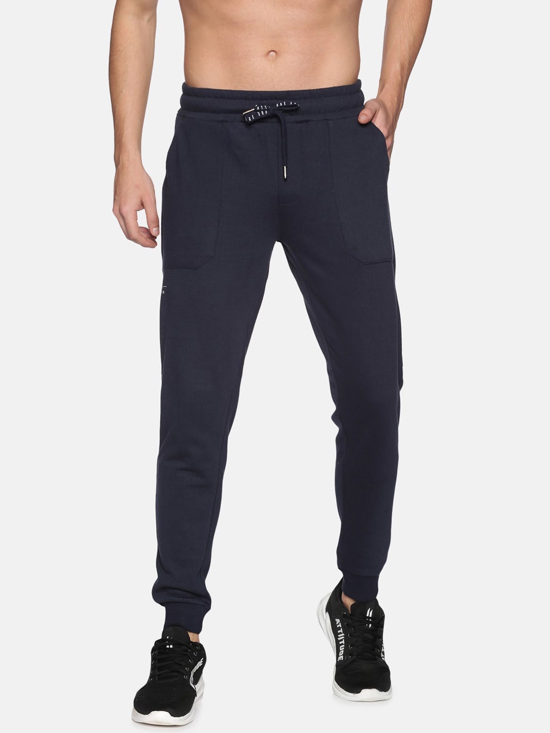 

ATTIITUDE Men Navy-Blue Solid Slim-Fit Pure Cotton Joggers