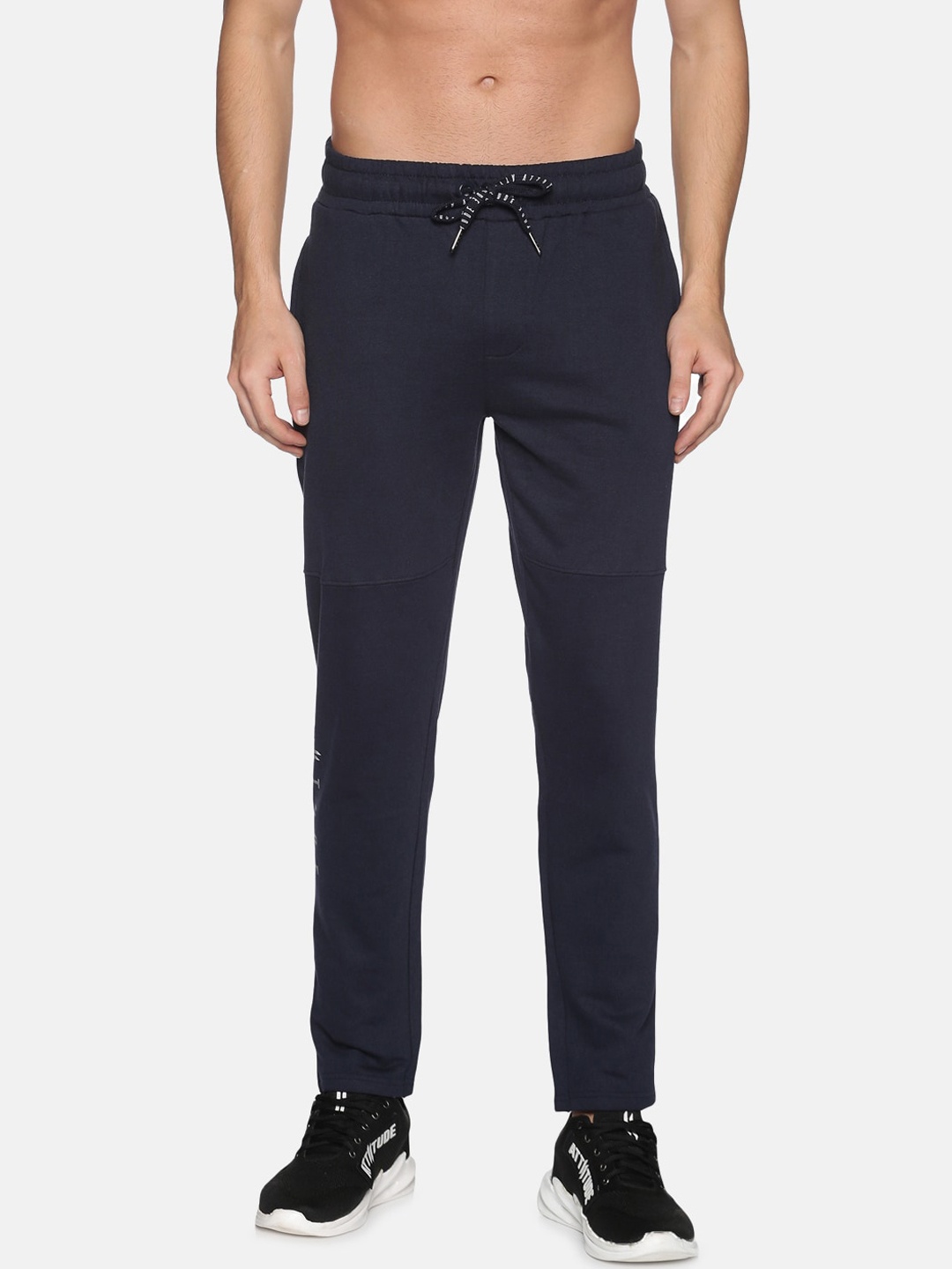 

ATTIITUDE Men Navy Blue Pure Cotton Slim-Fit Joggers