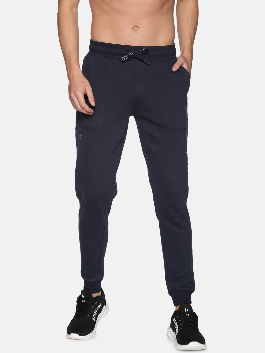

ATTIITUDE Men Navy Blue Solid Slim-Fit Pure Cotton Joggers