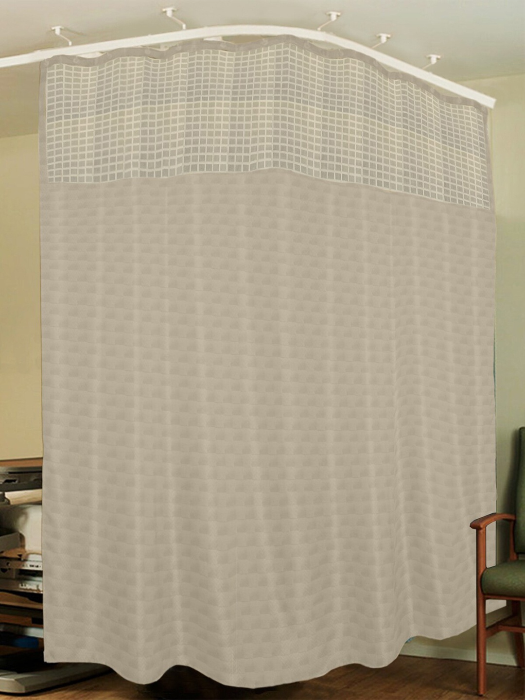 Lushomes Cream-Coloured 3 Partition Net Hospital Curtain