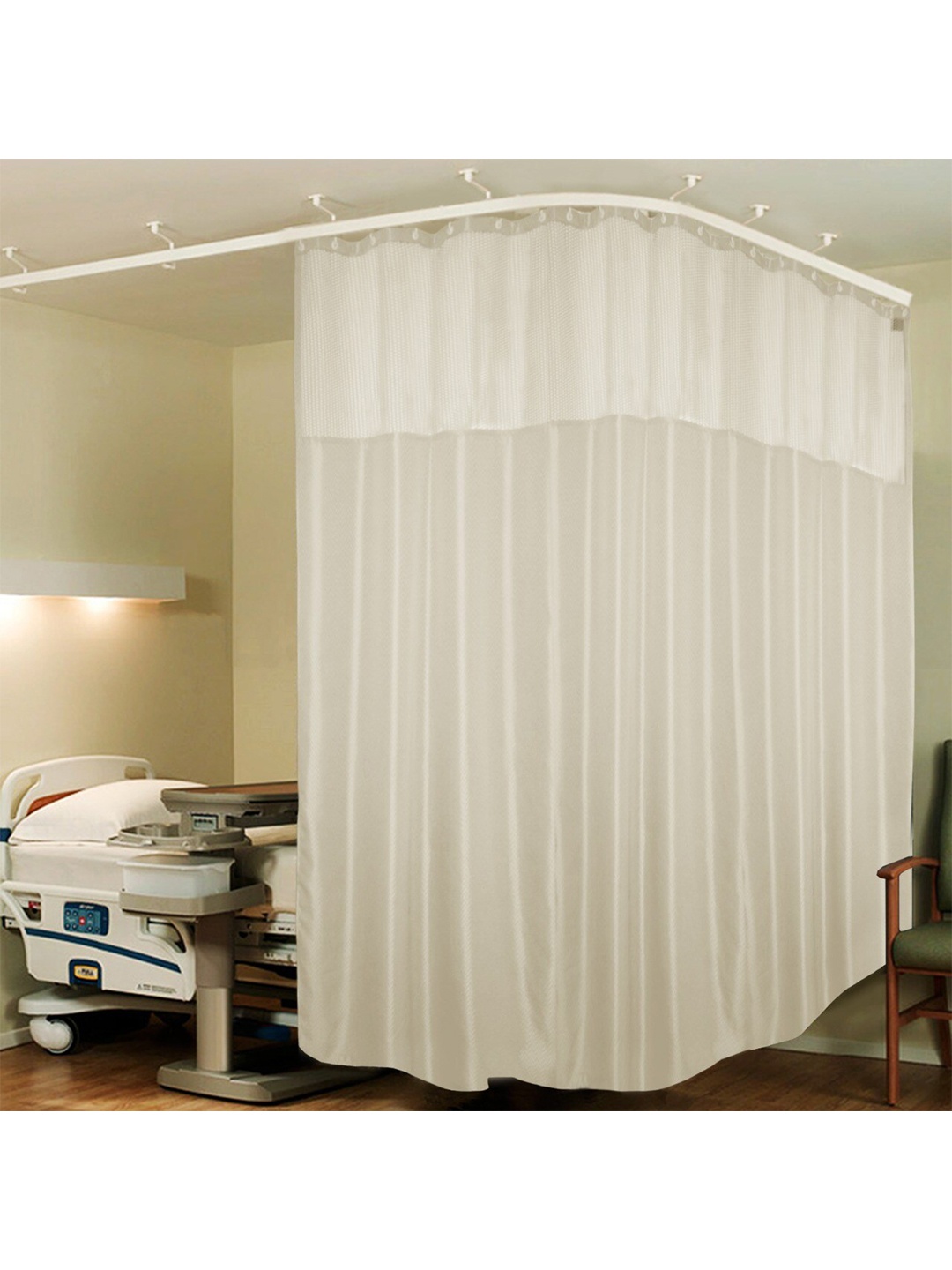 

Lushomes Cream-Coloured Zig Zag ICU 2 Panel Partition Net Hospital Curtain