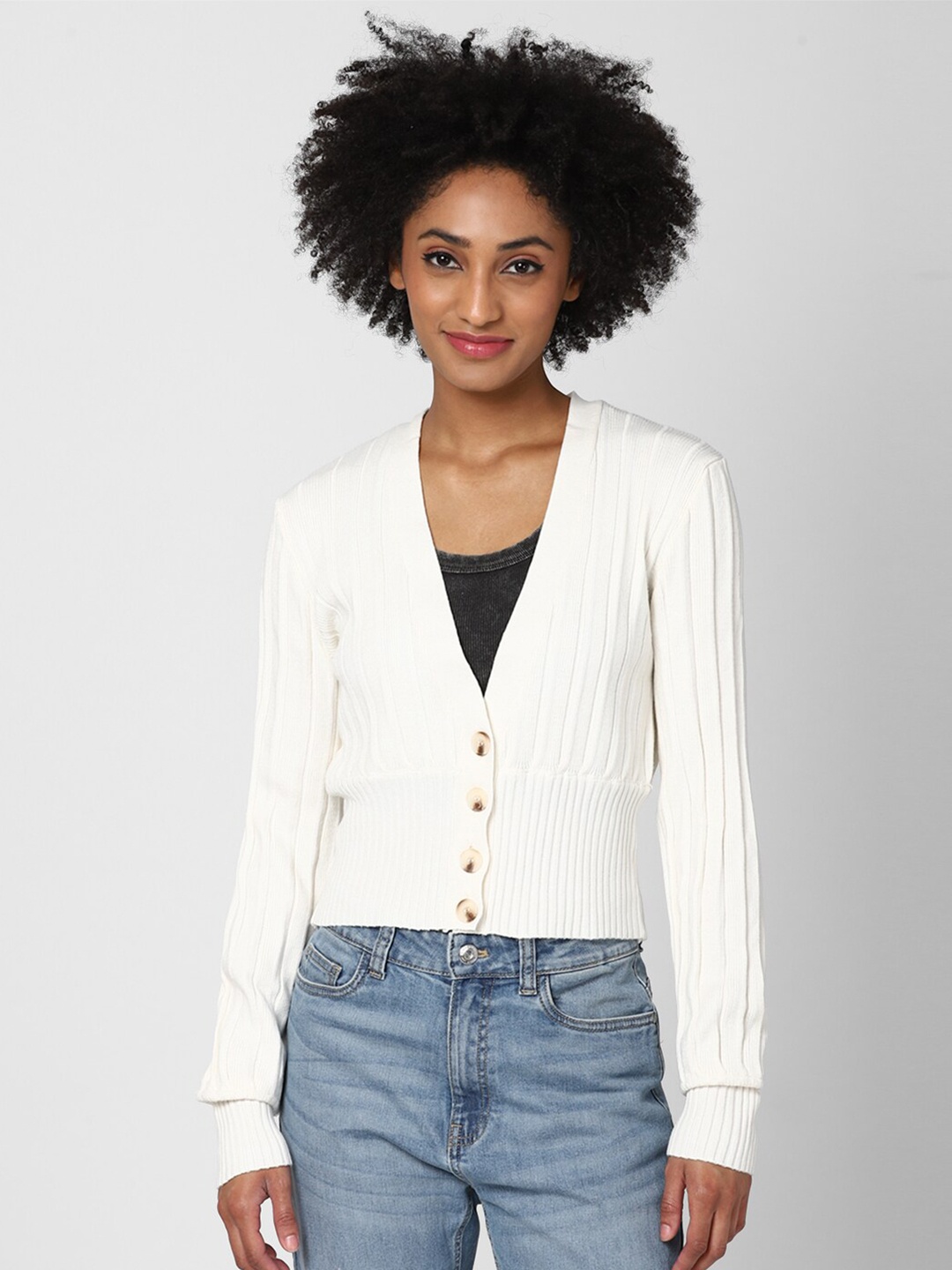 

FOREVER 21 Women White Striped Cardigan